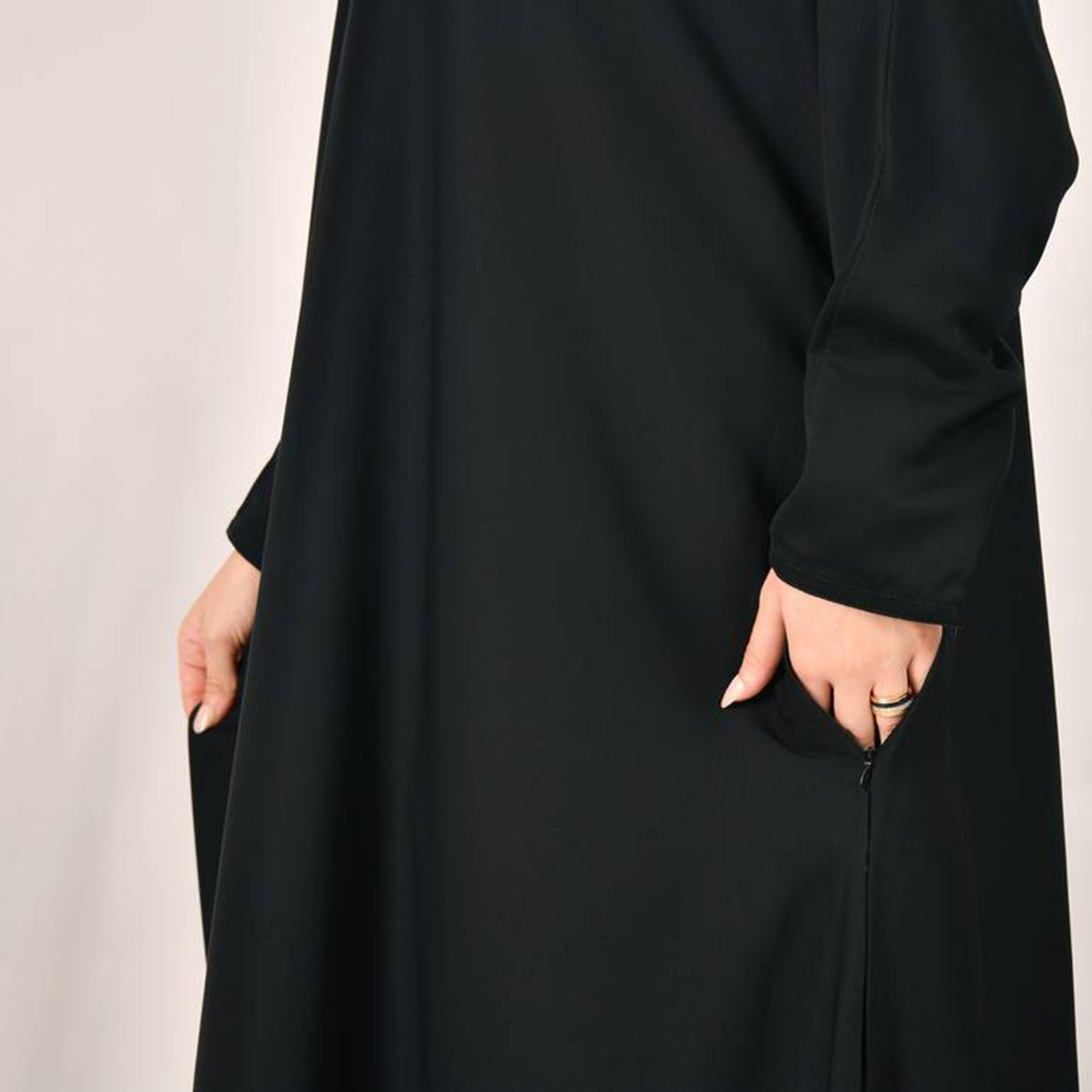 Hawraa Plain Pocket Detail Abaya with Hijab-women-arabicclothing-abayas-image-2