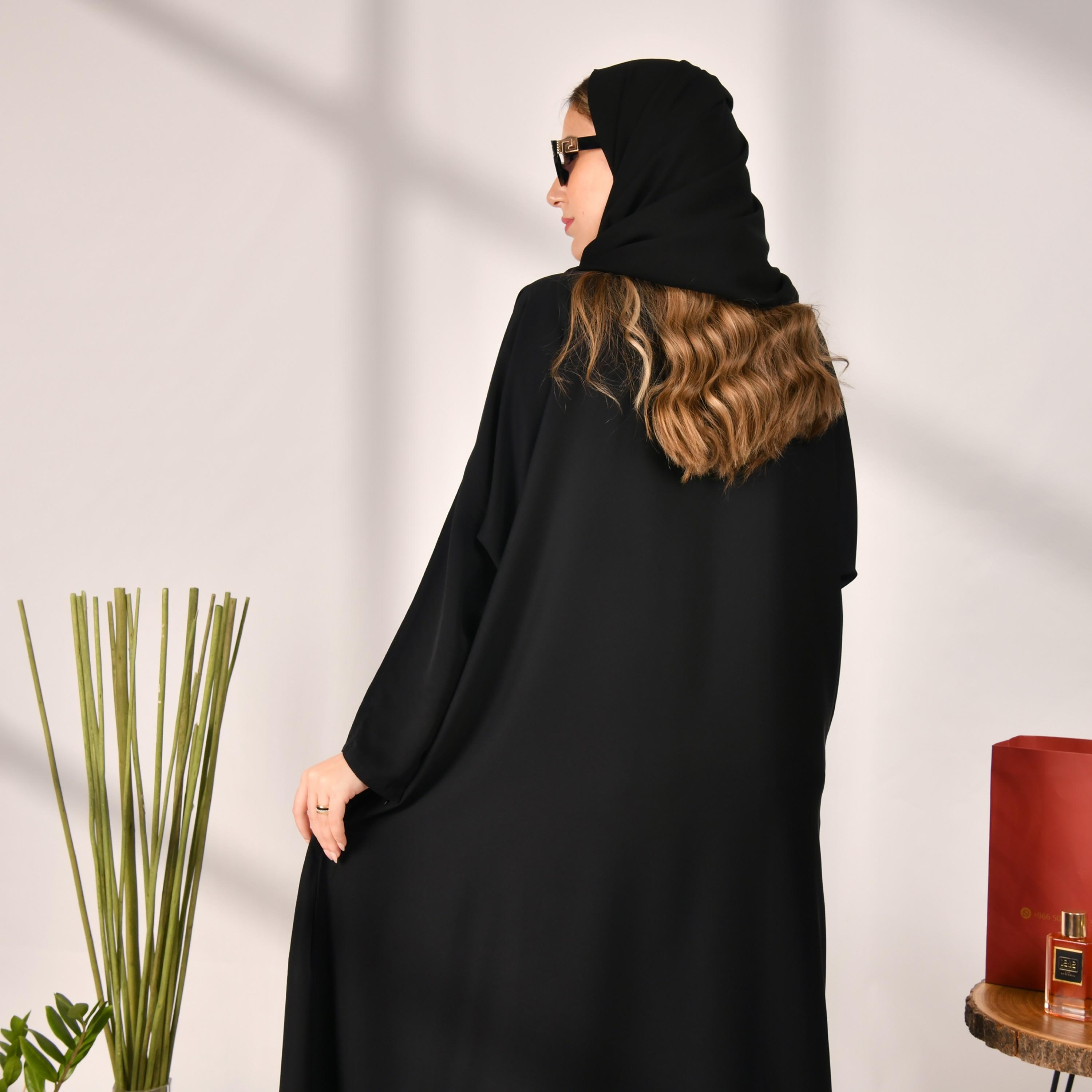 Hawraa Plain Pocket Detail Abaya with Hijab-women-arabicclothing-abayas-image-3