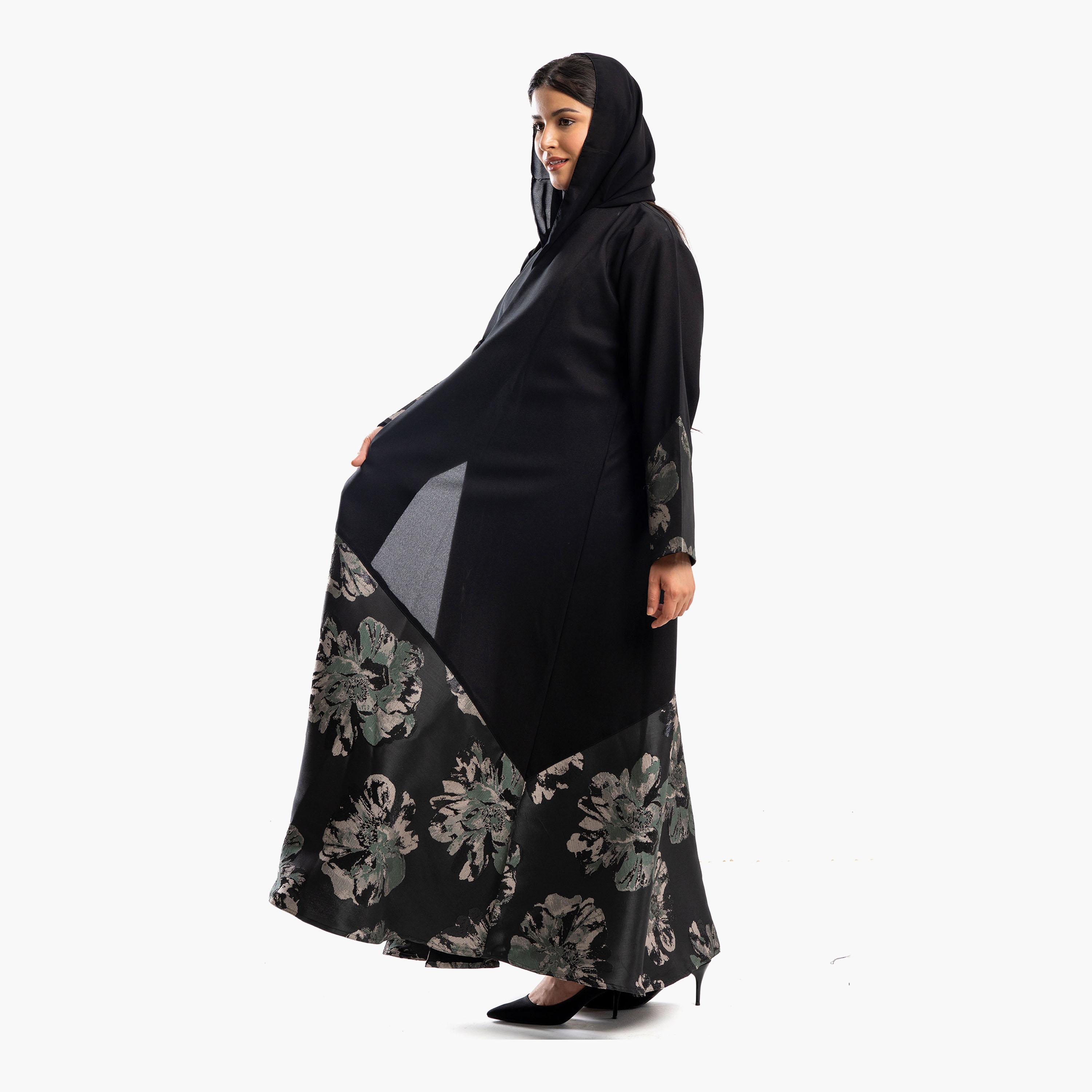 عباية سوداء بألواح مزينة بنقشة الأزهار مع حجاب من زاهية-women-arabicclothing-abayas-image-4