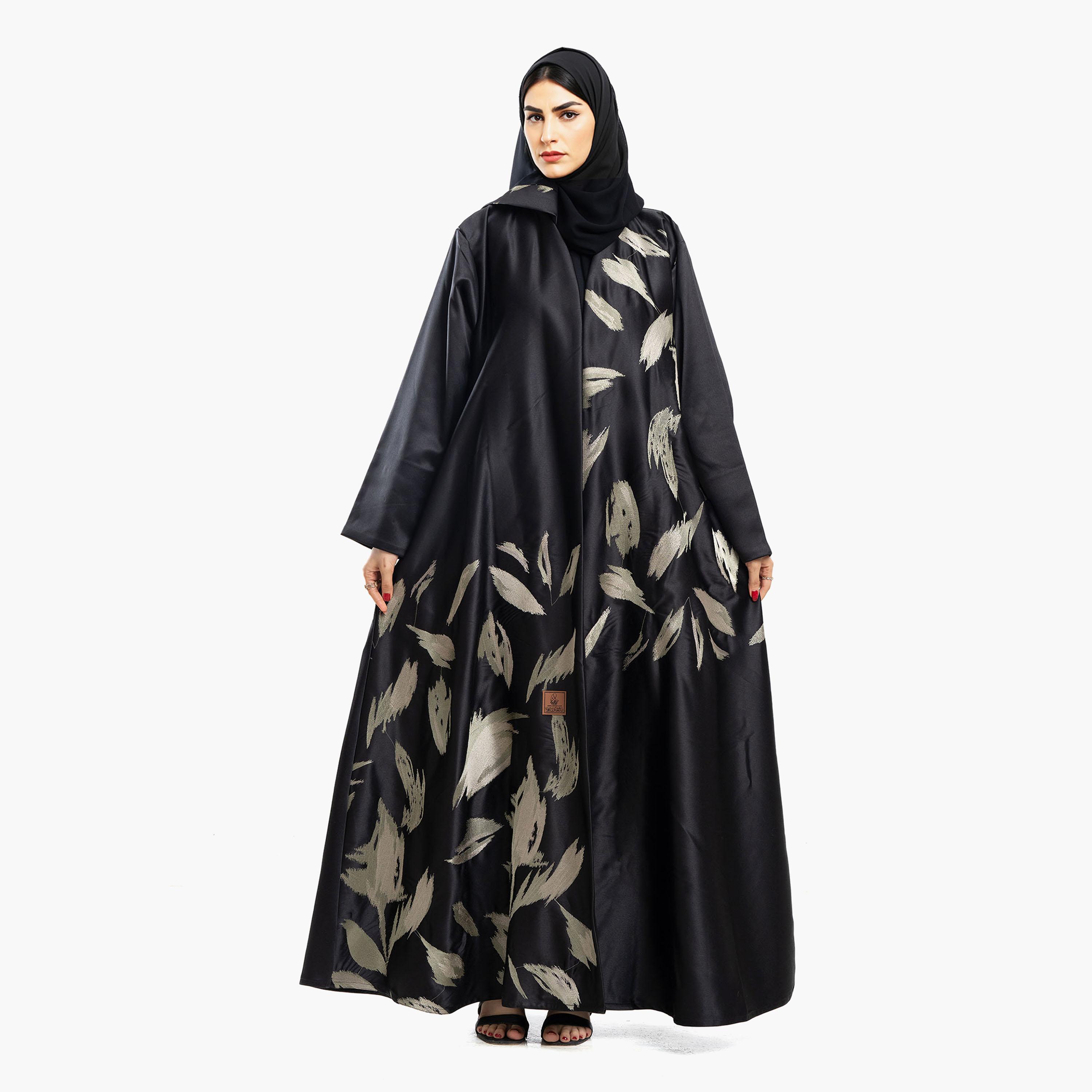 Zahiyh Black Brushstroke Print Women's Abaya with Hijab-women-arabicclothing-abayas-image-1