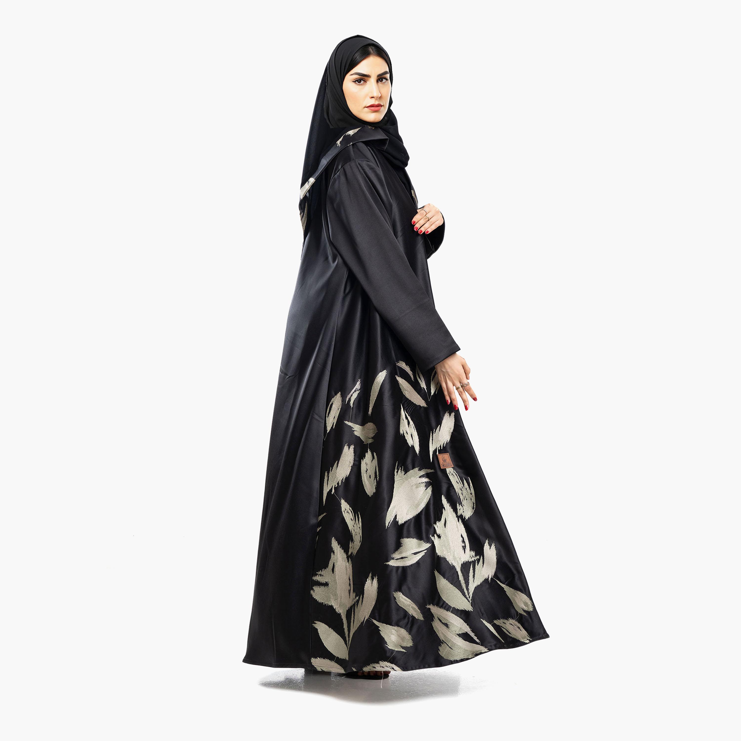 Zahiyh Black Brushstroke Print Women's Abaya with Hijab-women-arabicclothing-abayas-image-2