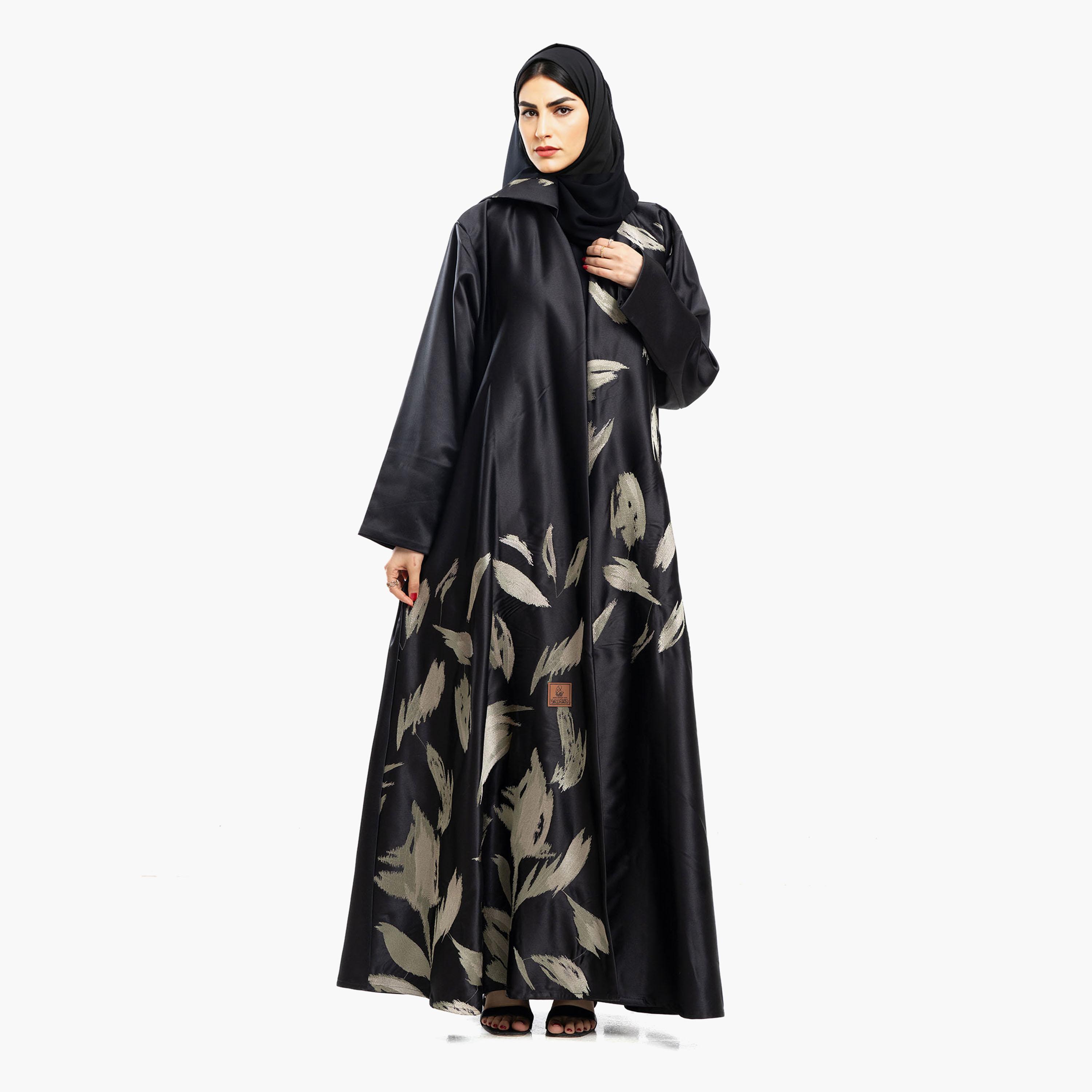 Zahiyh Black Brushstroke Print Women's Abaya with Hijab-women-arabicclothing-abayas-image-3