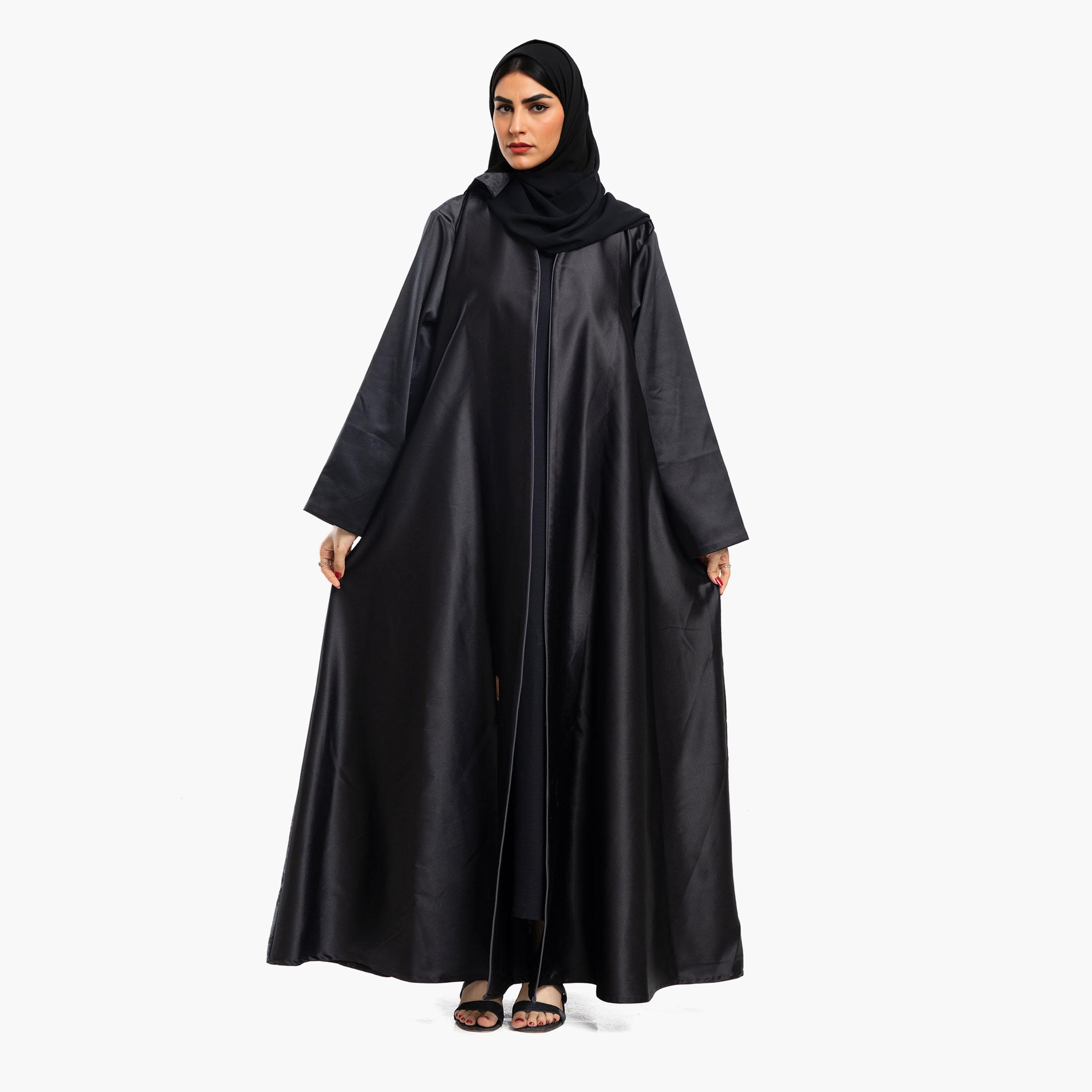 Zahiyh Black Leaf Embroidered Women's Abaya with Hijab-women-arabicclothing-abayas-image-1