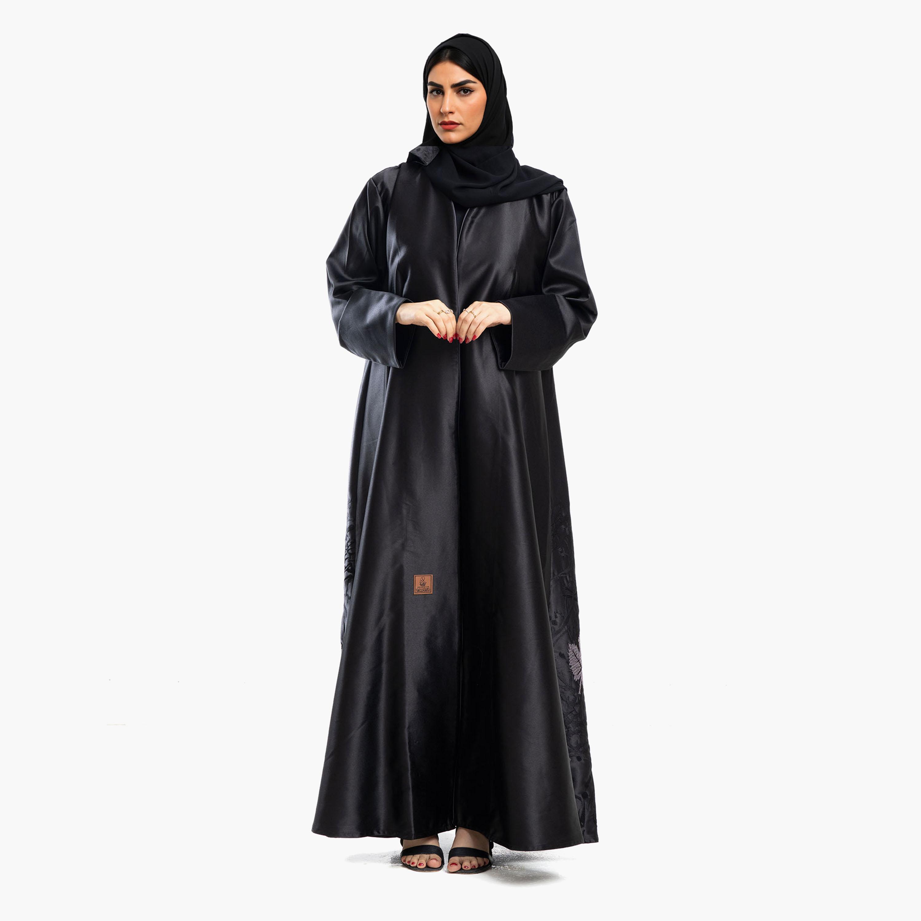 Zahiyh Black Leaf Embroidered Women's Abaya with Hijab-women-arabicclothing-abayas-image-2