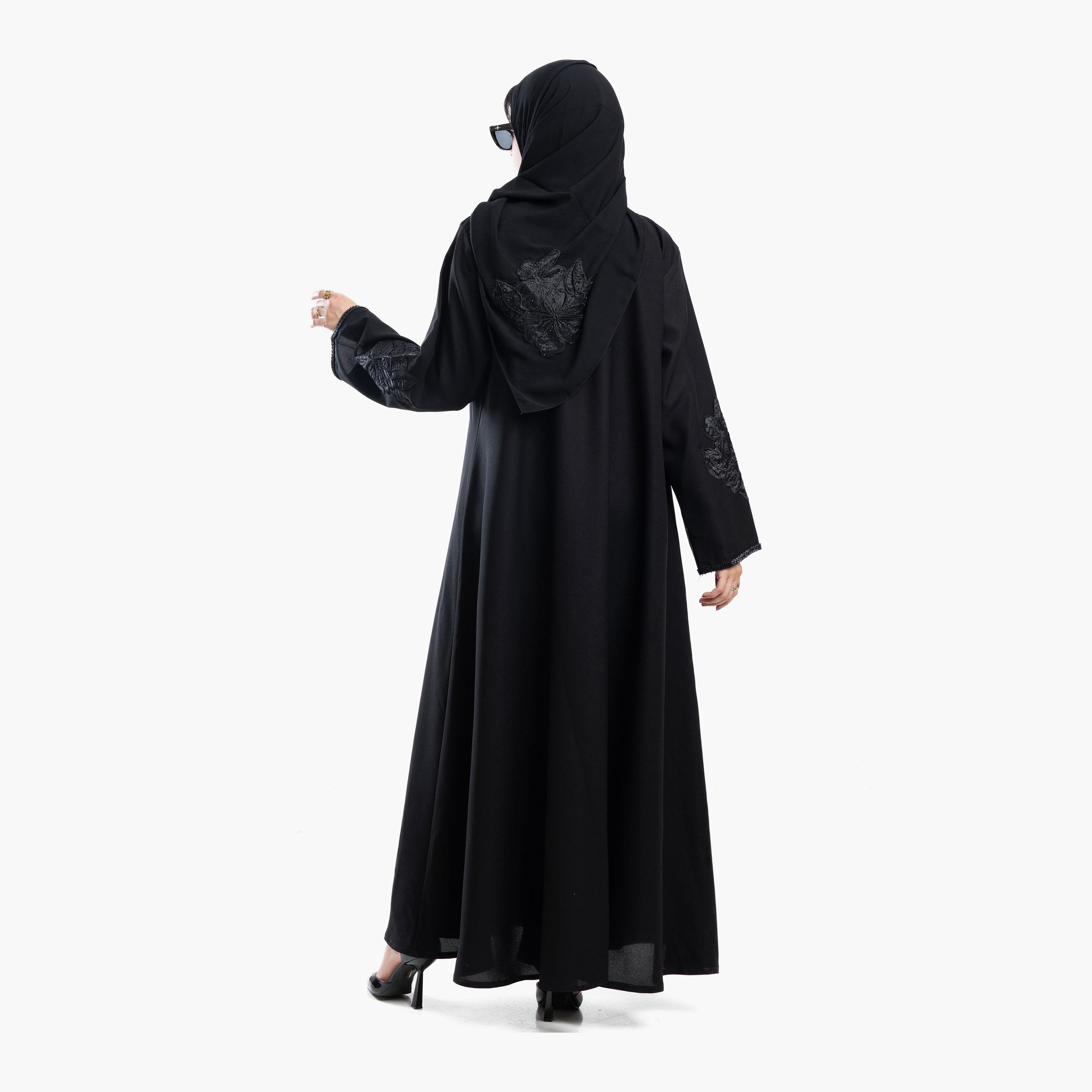Zahiyh Black Beaded with Floral Embroidered Women's Abaya with Tarha-women-arabicclothing-abayas-image-4