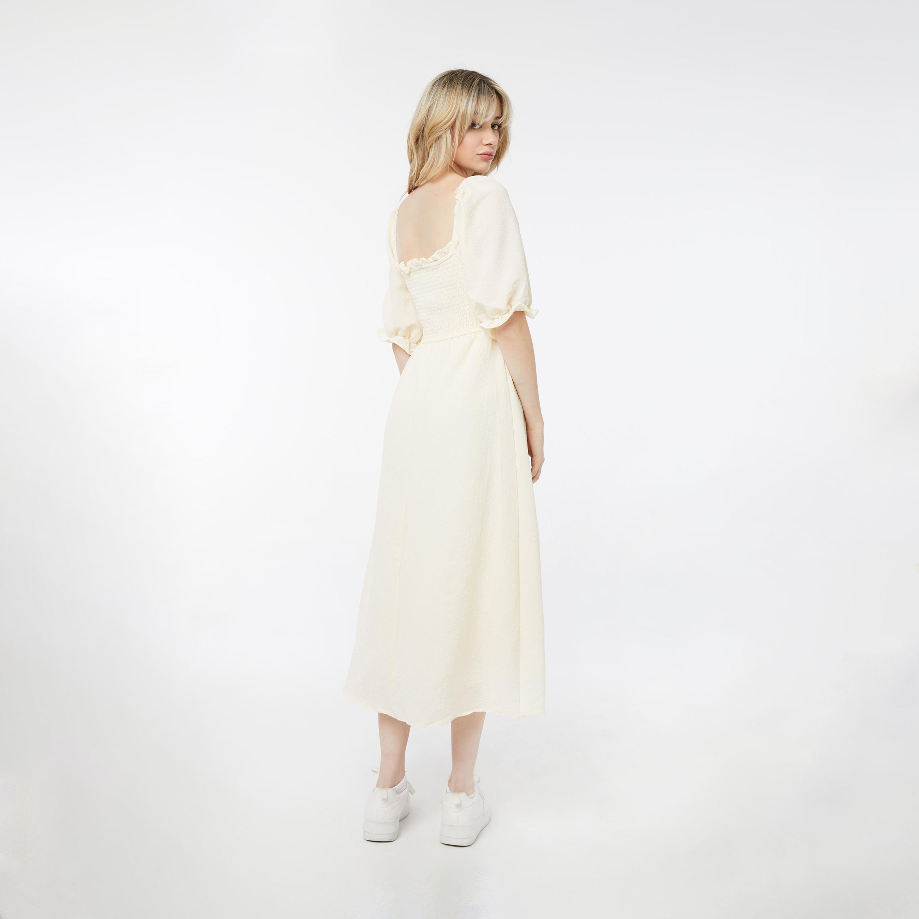 Ardene Smocked Scoop Neck Dress with Puff Sleeves-women-clothing-dresses-image-2