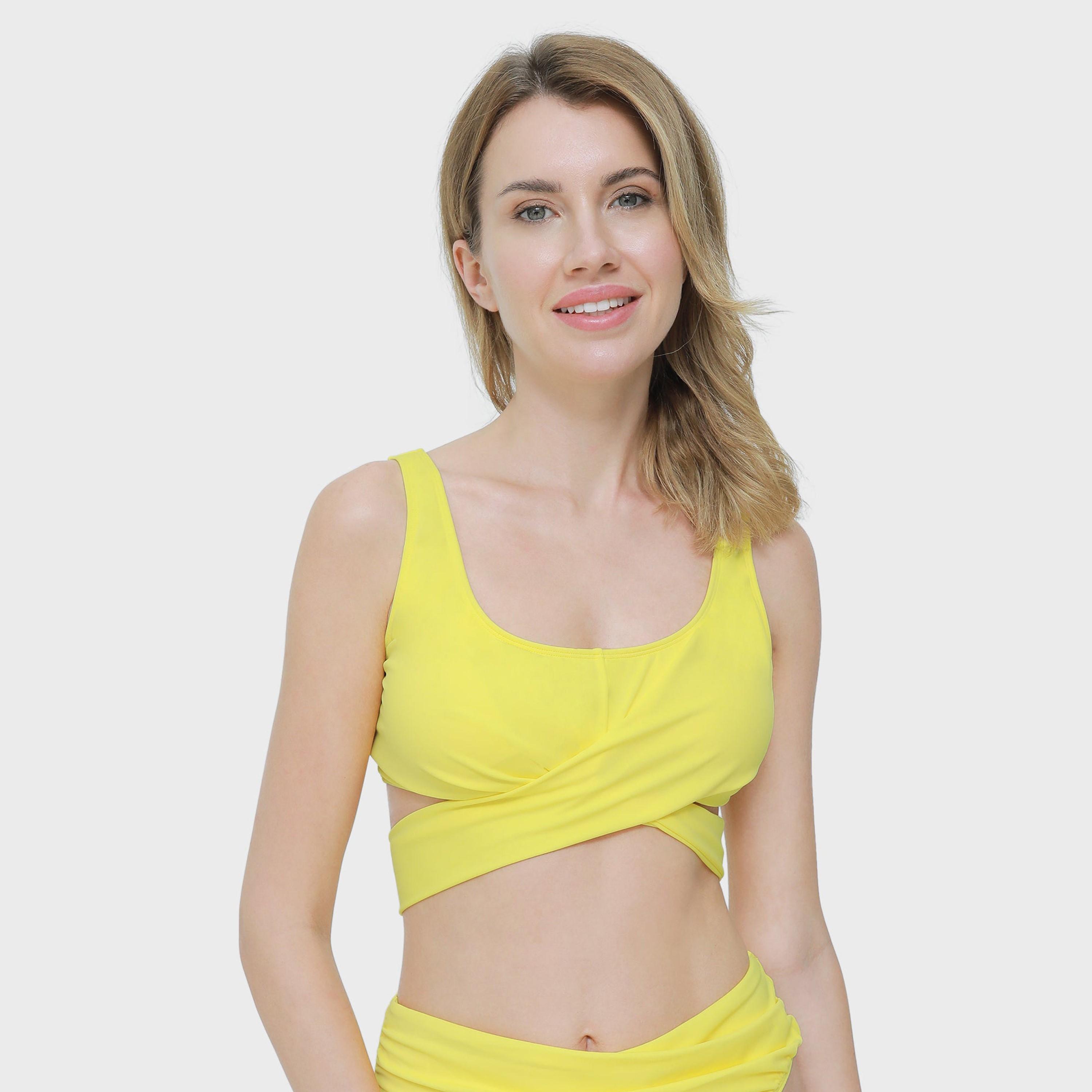 La Senza Trend Padded Non-Wired High Support Yellow Front Twist Band Crop Women's Bikini Bra-women-clothing-swimandbeach-bikinis-image-1