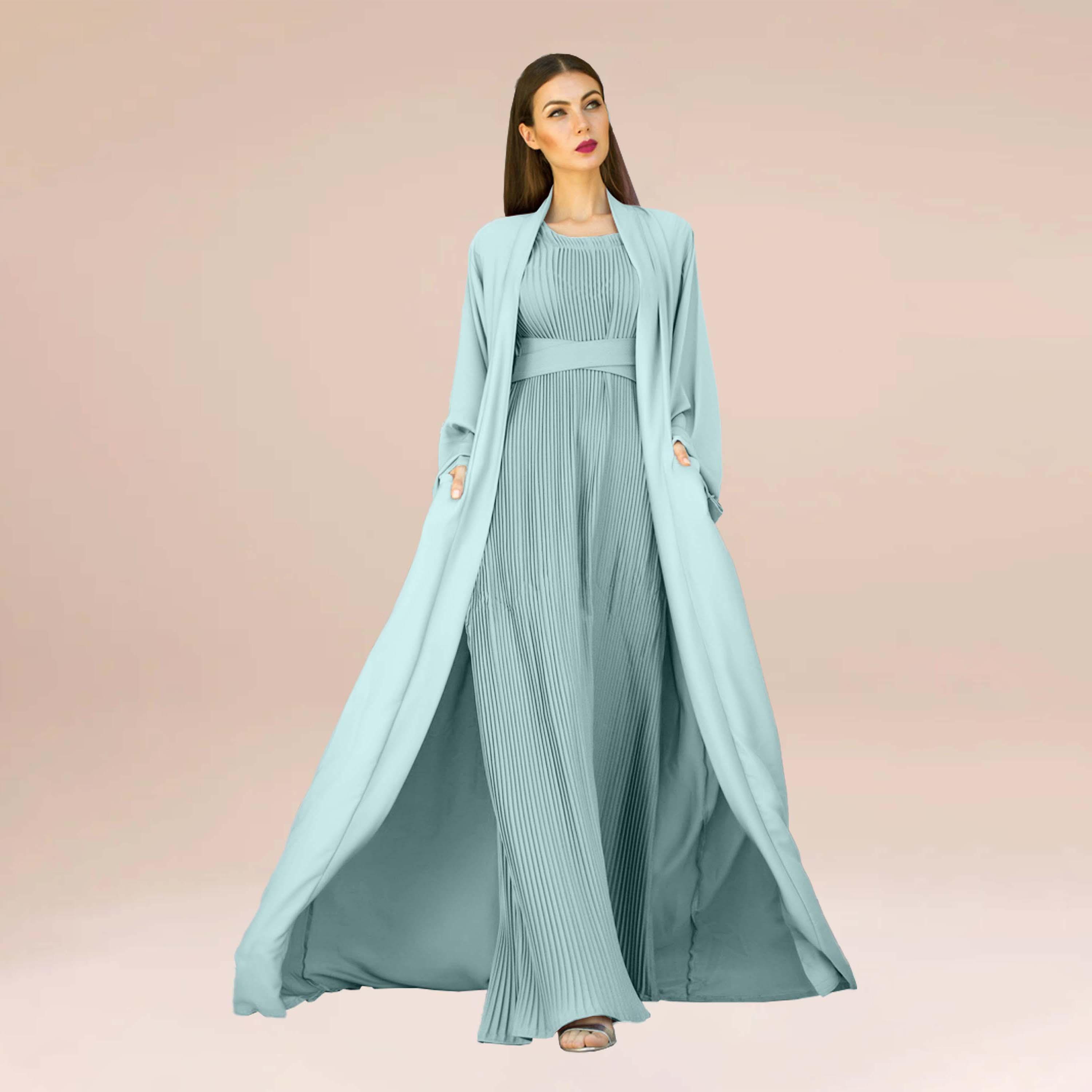 Nukhbaa 3-Piece Crepe Nida Women's Abaya and Pleated Inner with Hijab-women-arabicclothing-abayas-image-1