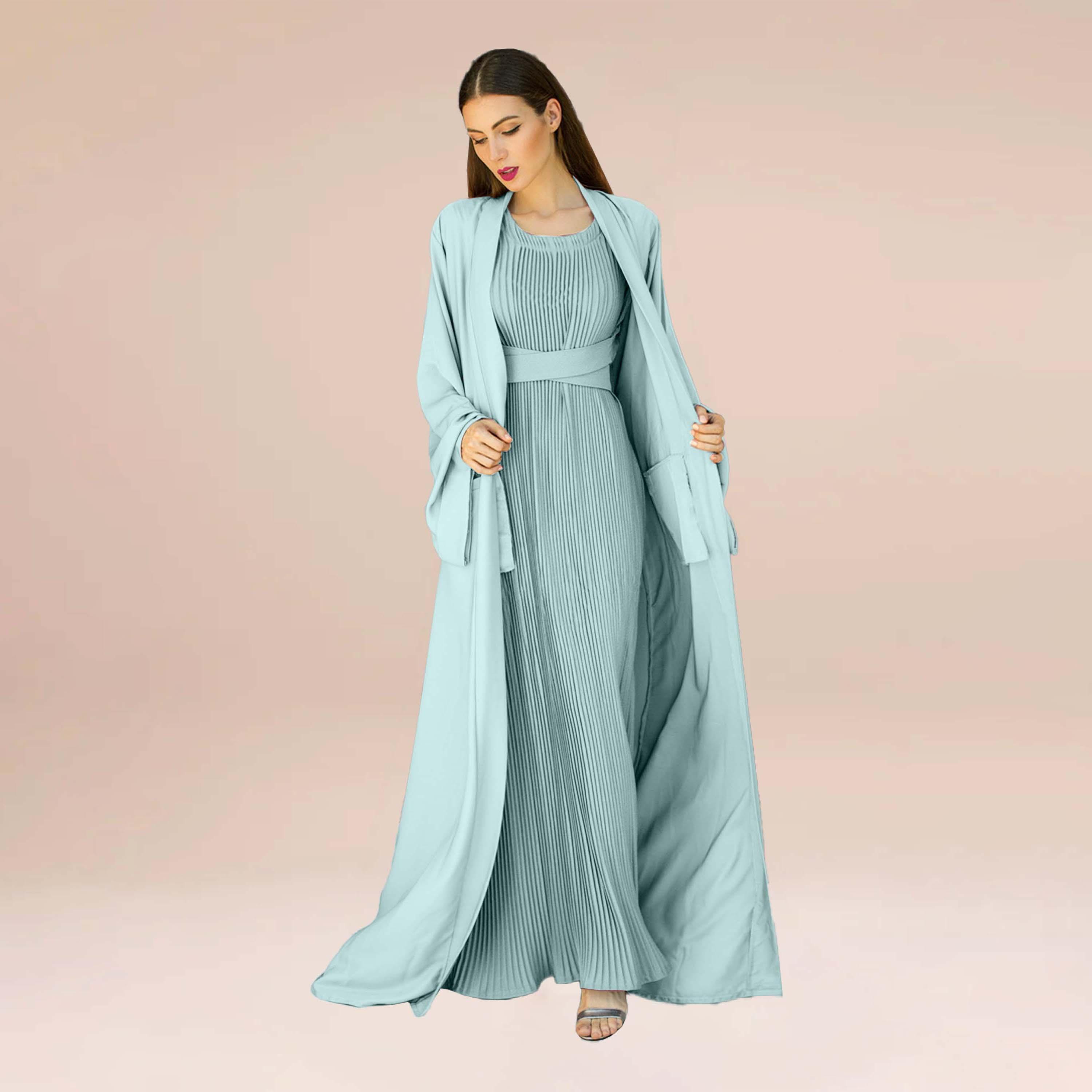 Nukhbaa 3-Piece Crepe Nida Women's Abaya and Pleated Inner with Hijab-women-arabicclothing-abayas-image-2