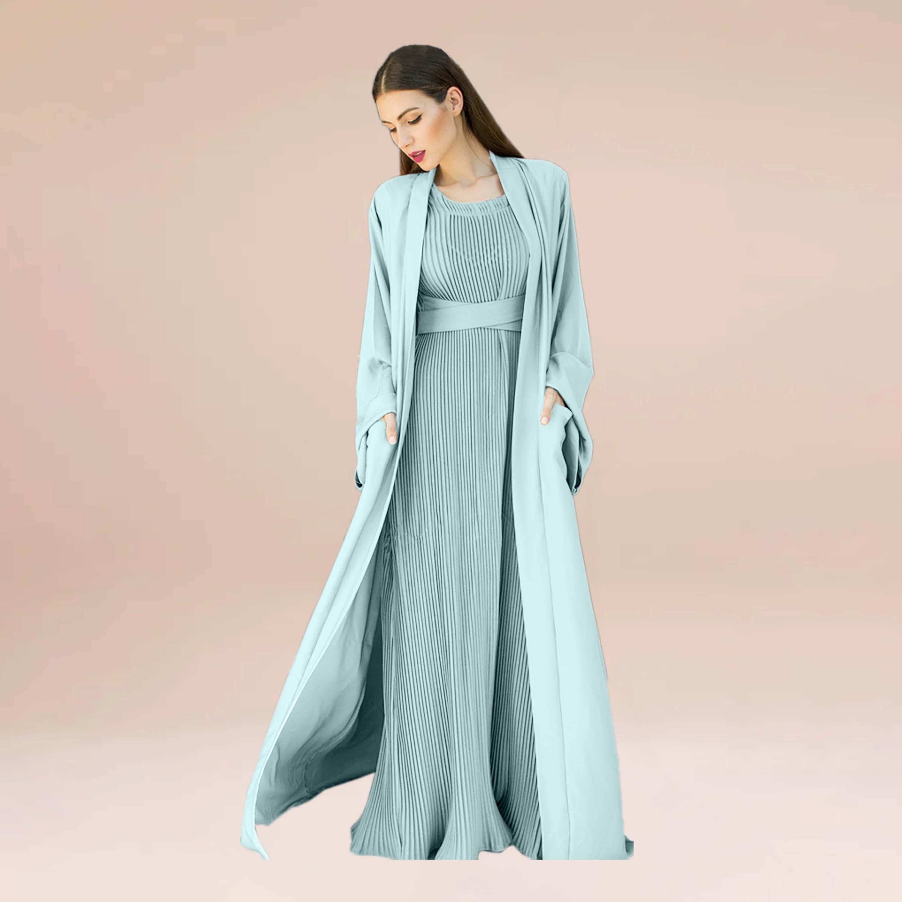 Nukhbaa 3-Piece Crepe Nida Women's Abaya and Pleated Inner with Hijab-women-arabicclothing-abayas-image-3