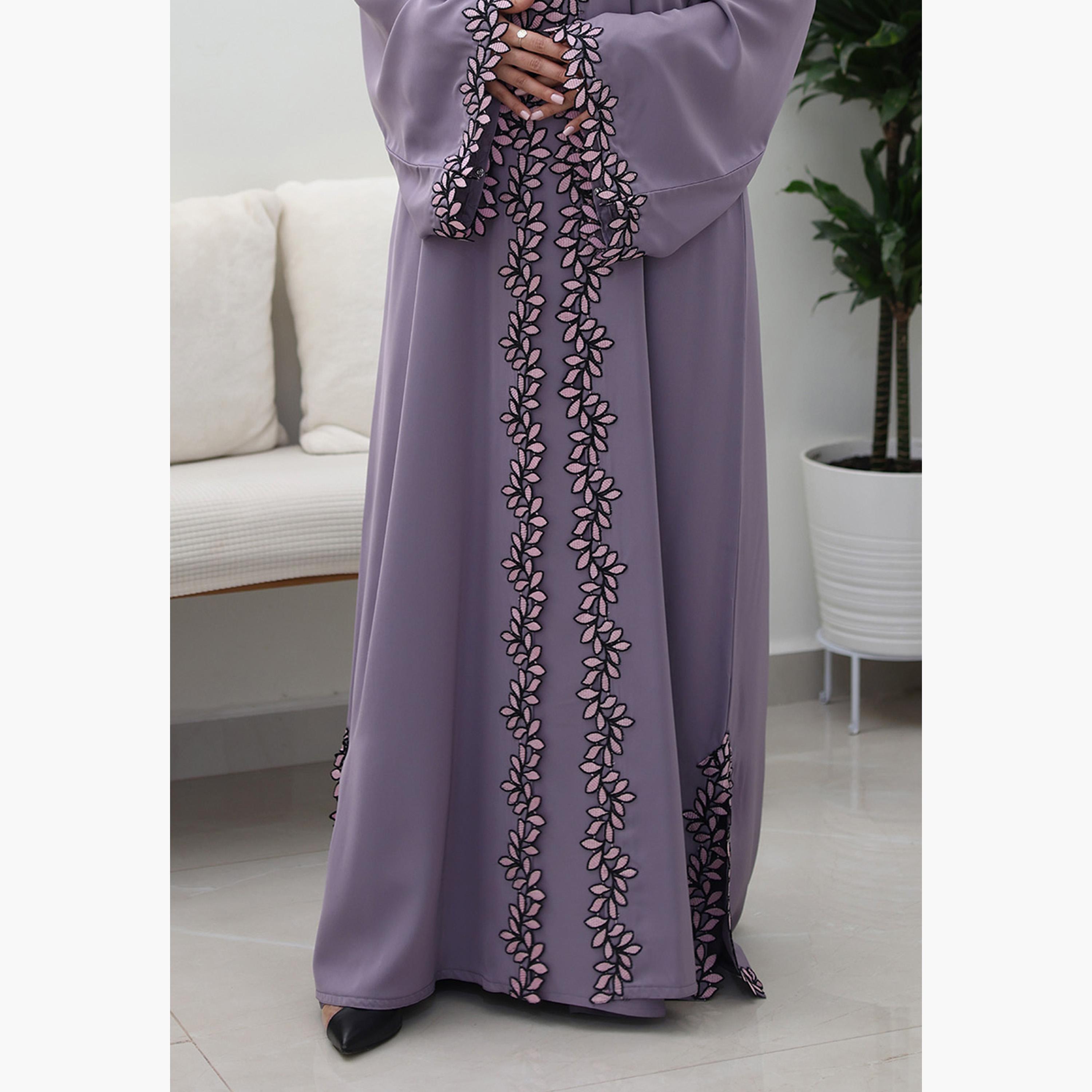 Nukhbaa Floral Embroidered Lace Flared Sleeves Nida Women's Evening Abaya-women-arabicclothing-abayas-image-2