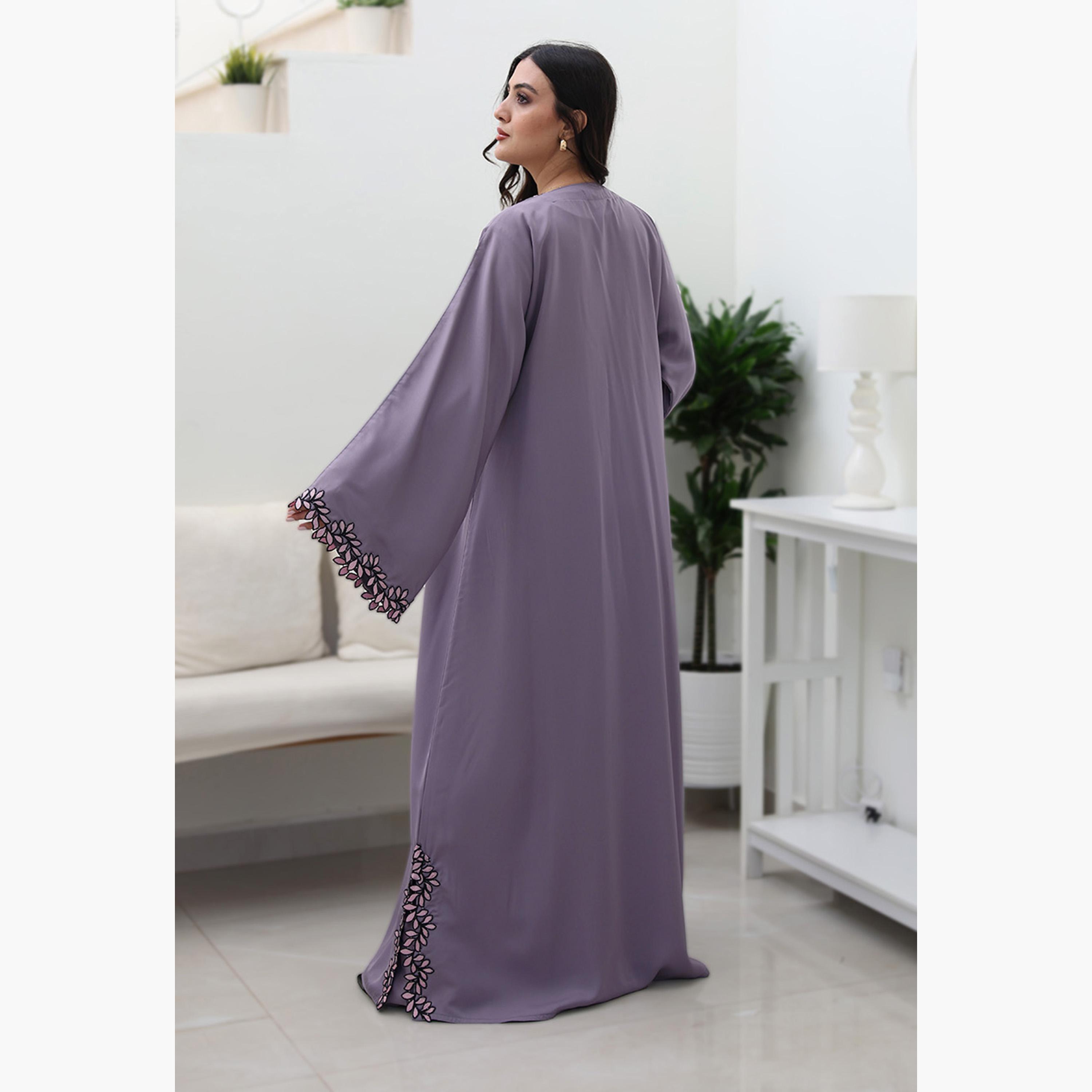 Nukhbaa Floral Embroidered Lace Flared Sleeves Nida Women's Evening Abaya-women-arabicclothing-abayas-image-4