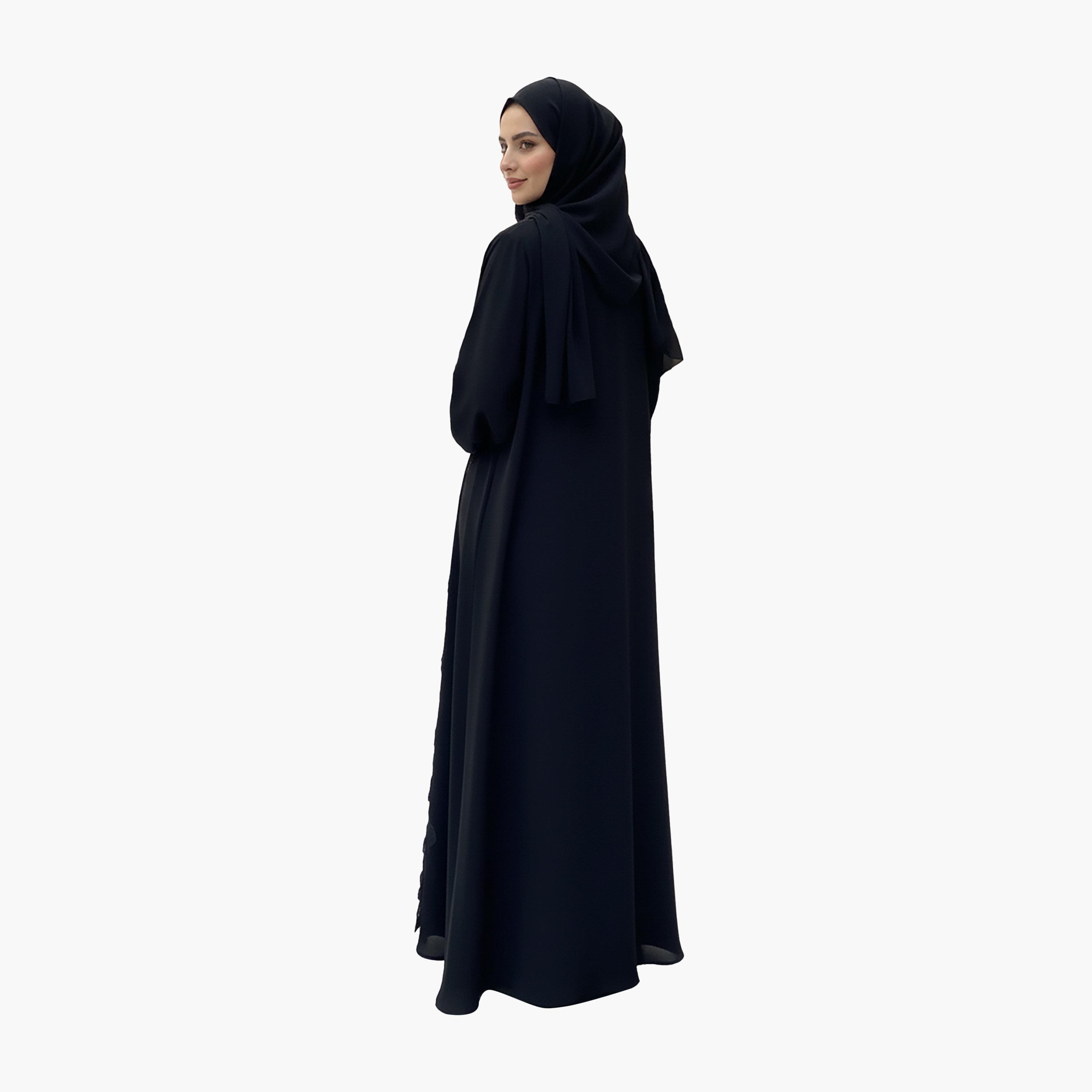 عباية سهرة نيدا نسائية سوداء مطرزة بنقشة الزهور مع بطانة داخلية وحجاب مطابق من نخبة-women-arabicclothing-abayas-image-4