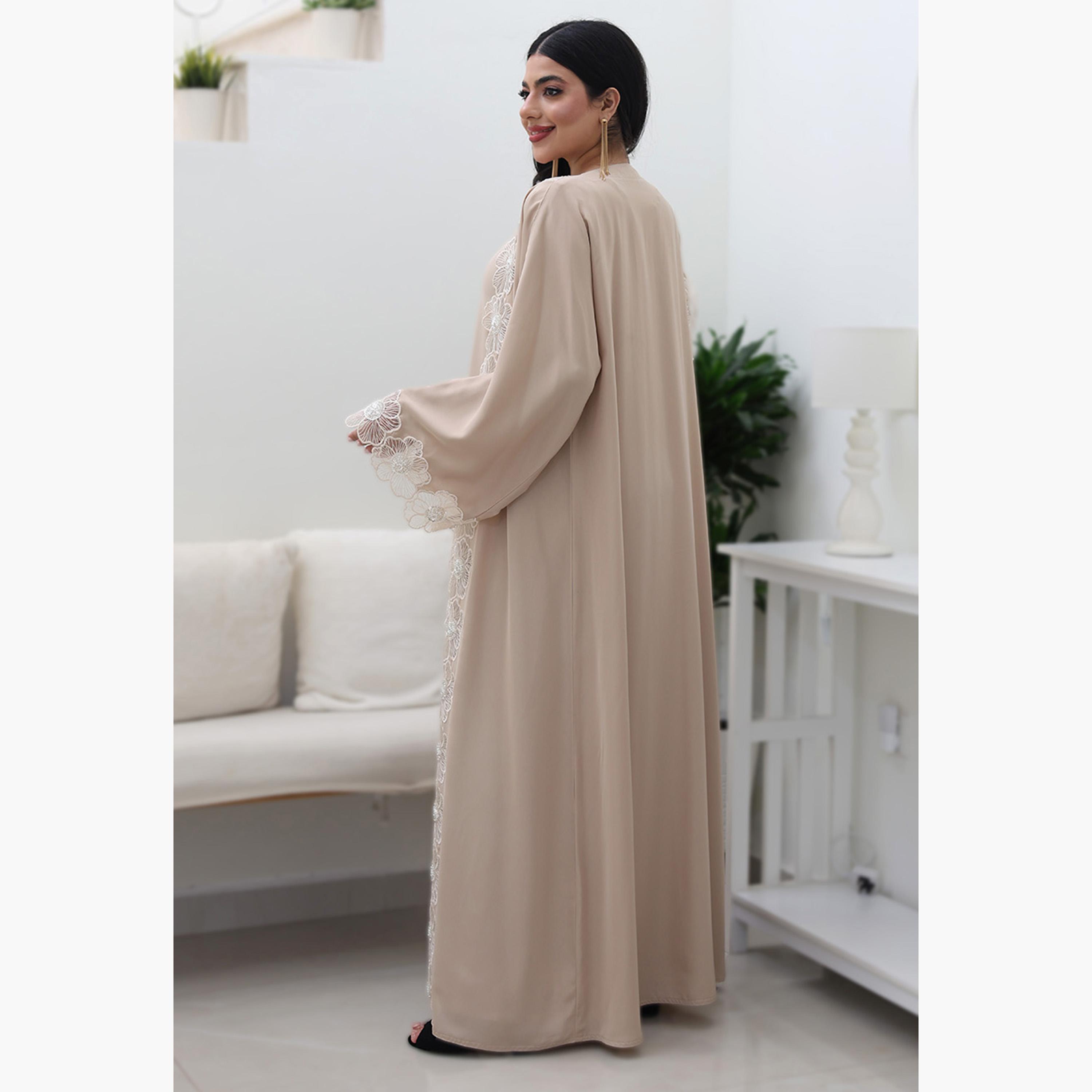 Nukhbaa Floral Embroidered Lace Flared Sleeves Nida Women's Evening Abaya-women-arabicclothing-abayas-image-4