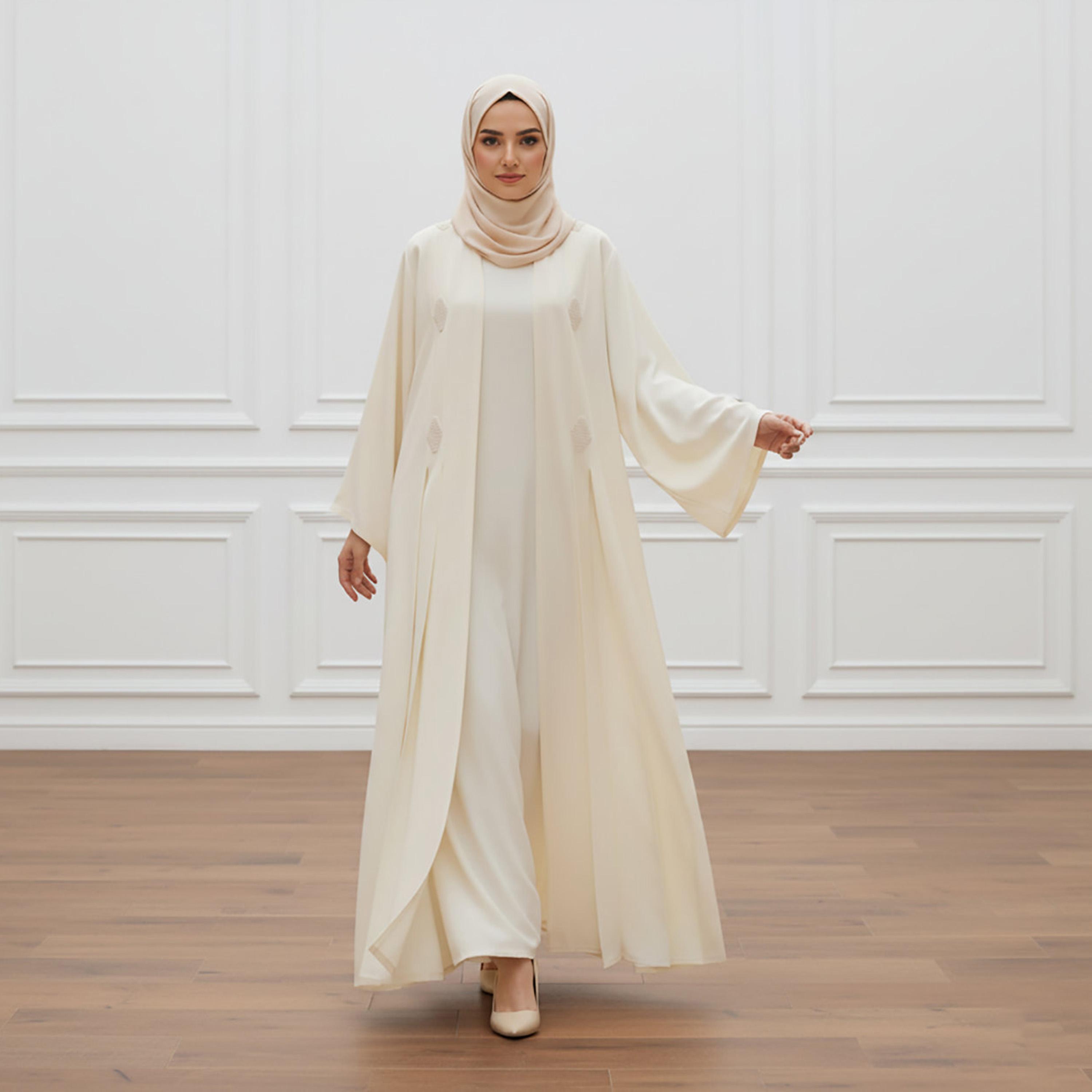 Nukhbaa Embroidered Nida Women's Abaya with Inner Dress & Hijab-women-arabicclothing-abayas-image-1