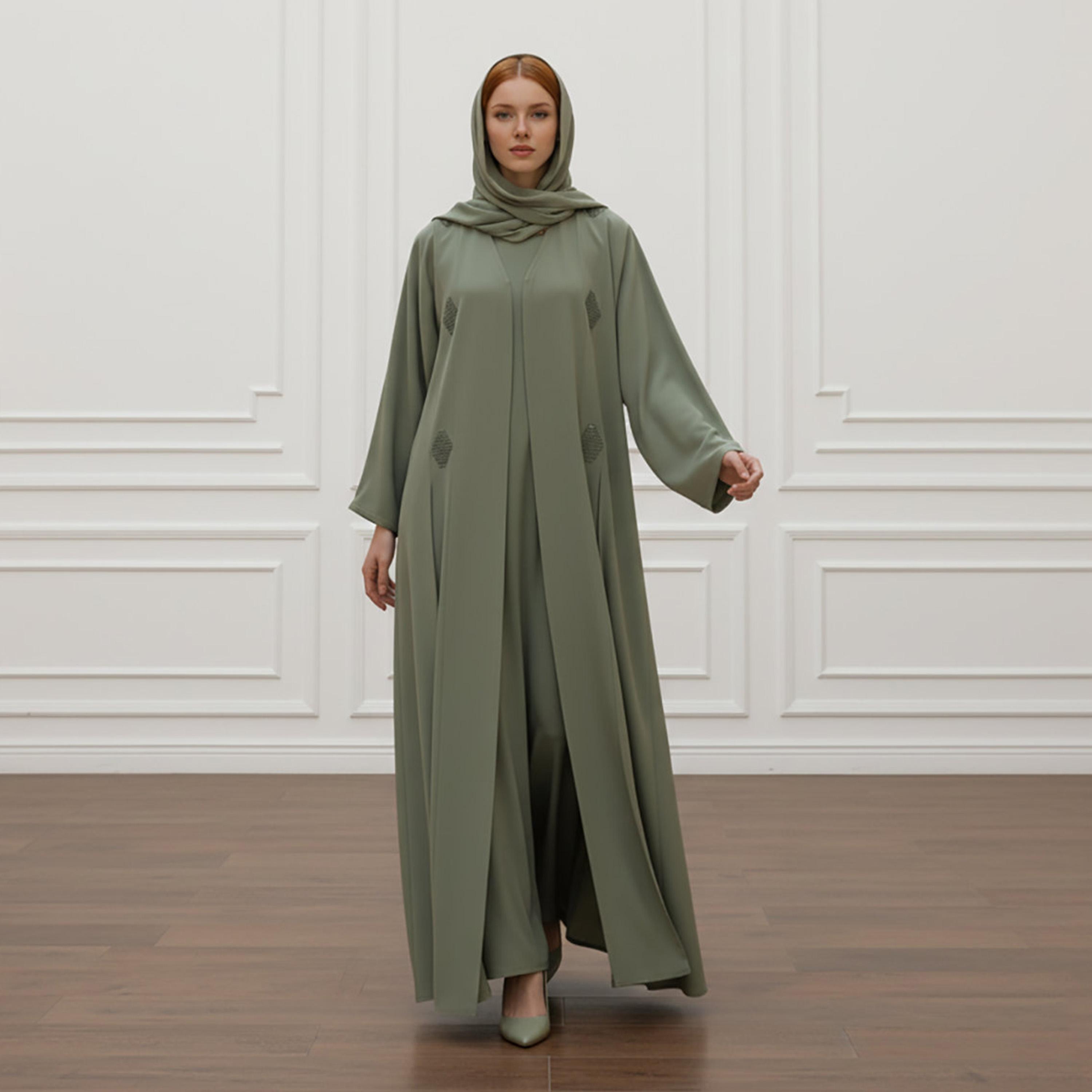 Nukhbaa Embroidered Nida Women's Abaya with Inner Dress & Hijab-women-arabicclothing-abayas-image-1