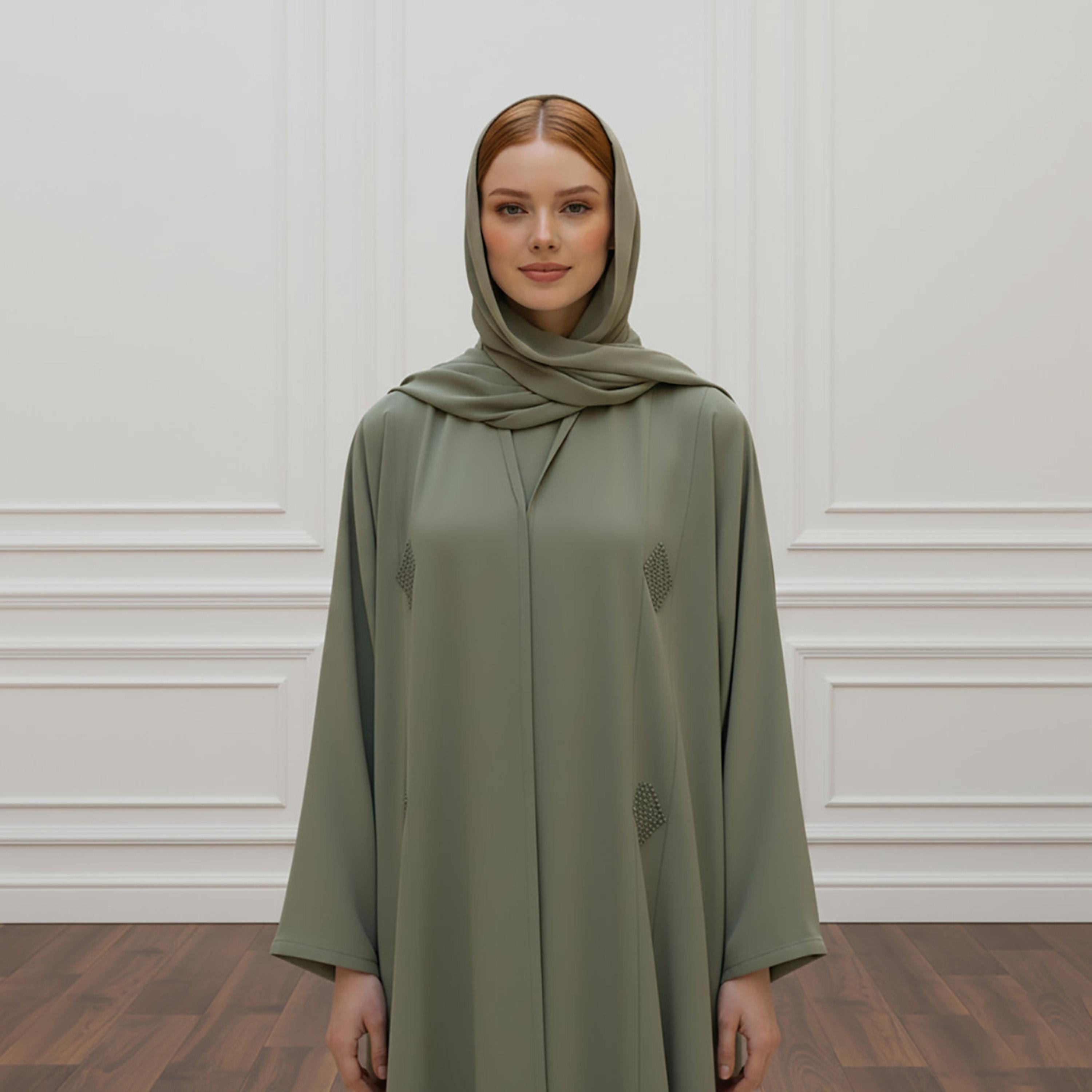 Nukhbaa Embroidered Nida Women's Abaya with Inner Dress & Hijab-women-arabicclothing-abayas-image-2