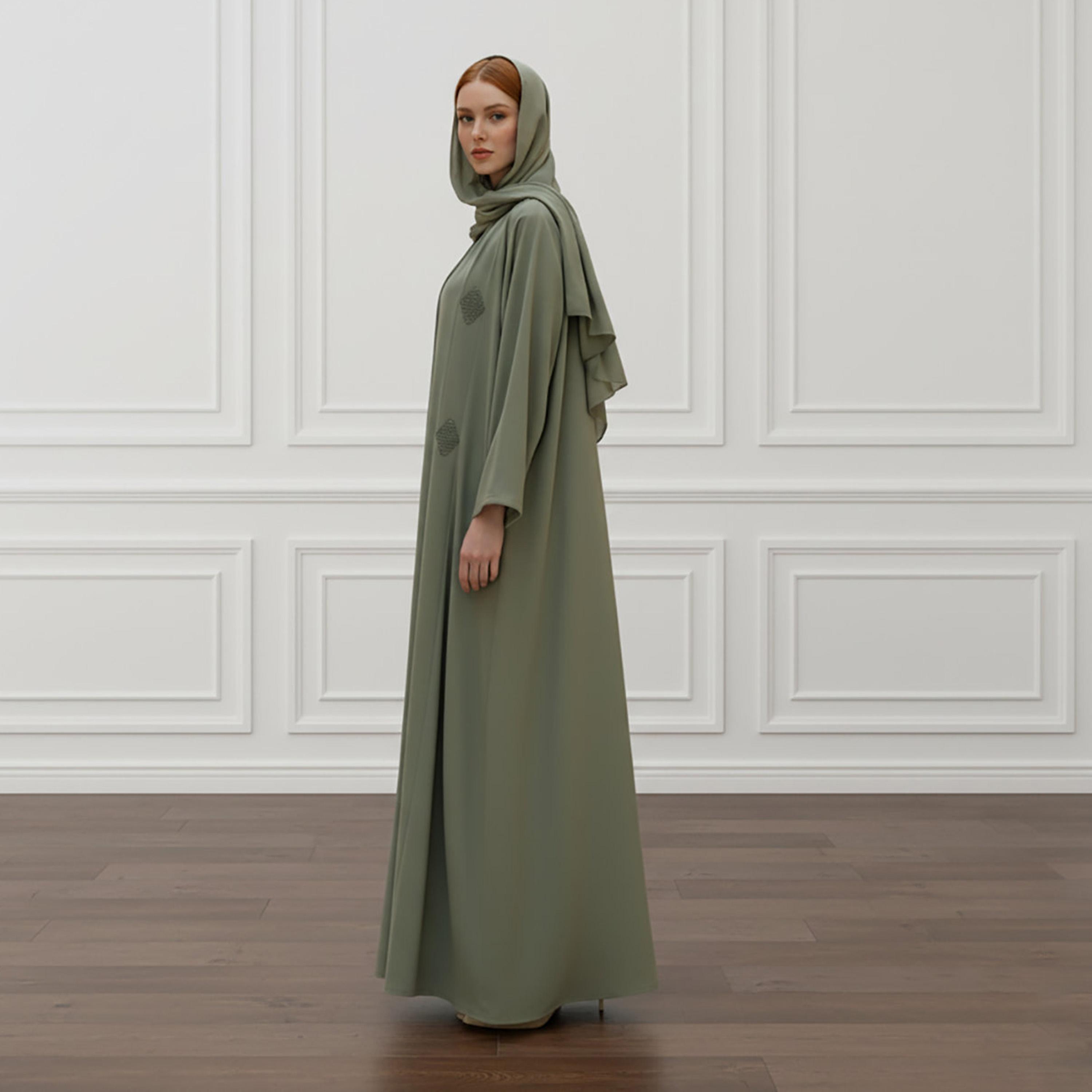 Nukhbaa Embroidered Nida Women's Abaya with Inner Dress & Hijab-women-arabicclothing-abayas-image-3