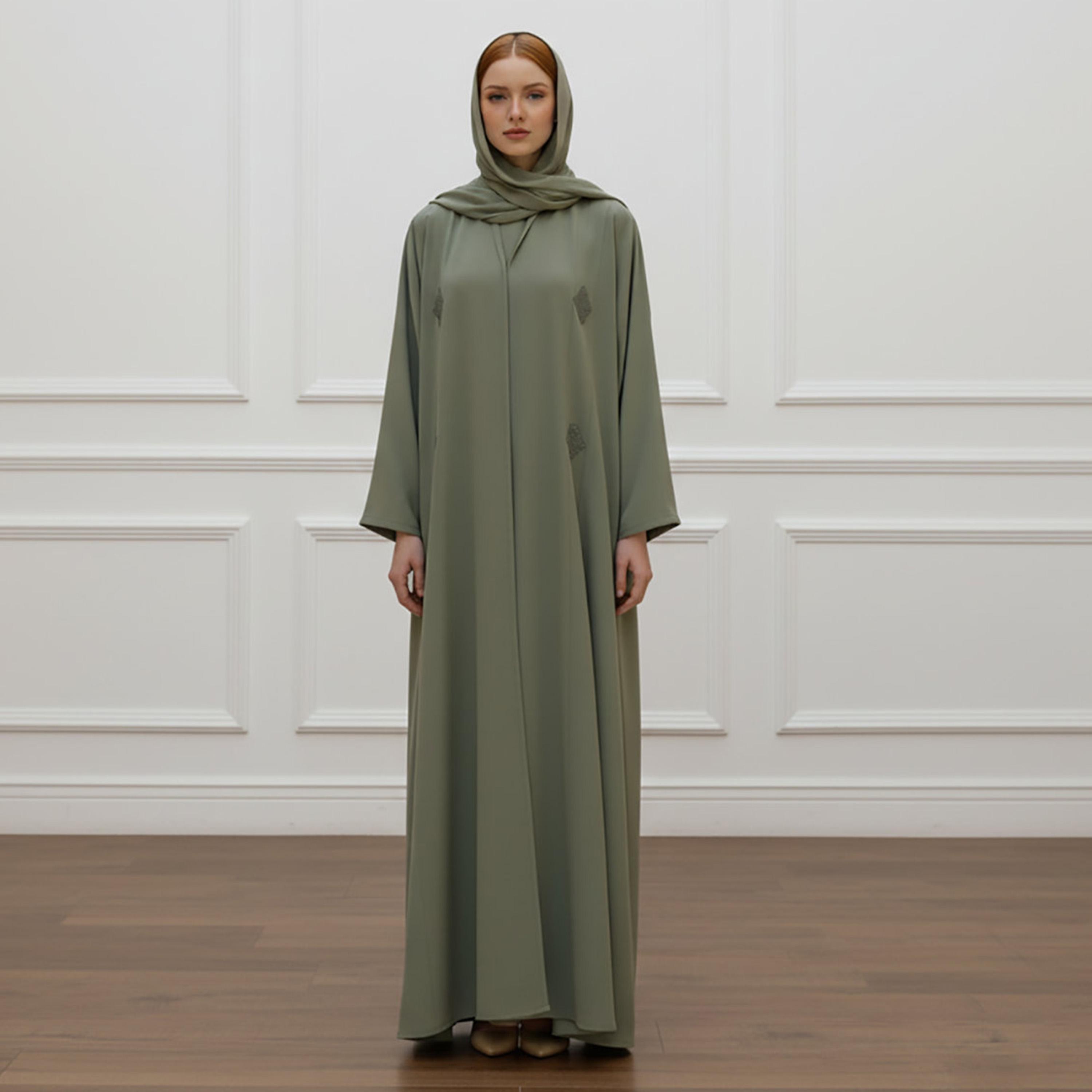 Nukhbaa Embroidered Nida Women's Abaya with Inner Dress & Hijab-women-arabicclothing-abayas-image-4