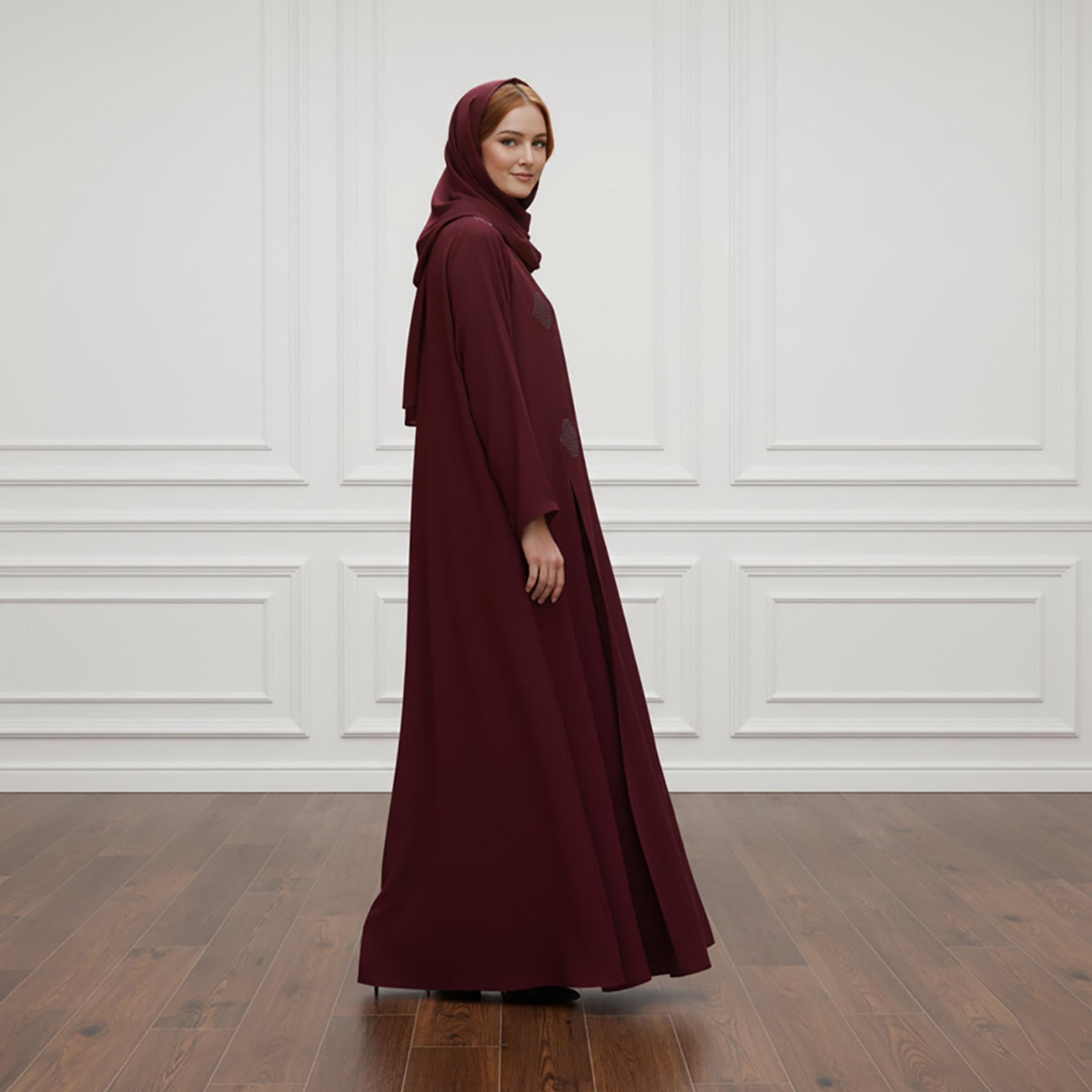 Nukhbaa Embroidered Nida Women's Abaya with Inner Dress & Hijab-women-arabicclothing-abayas-image-2