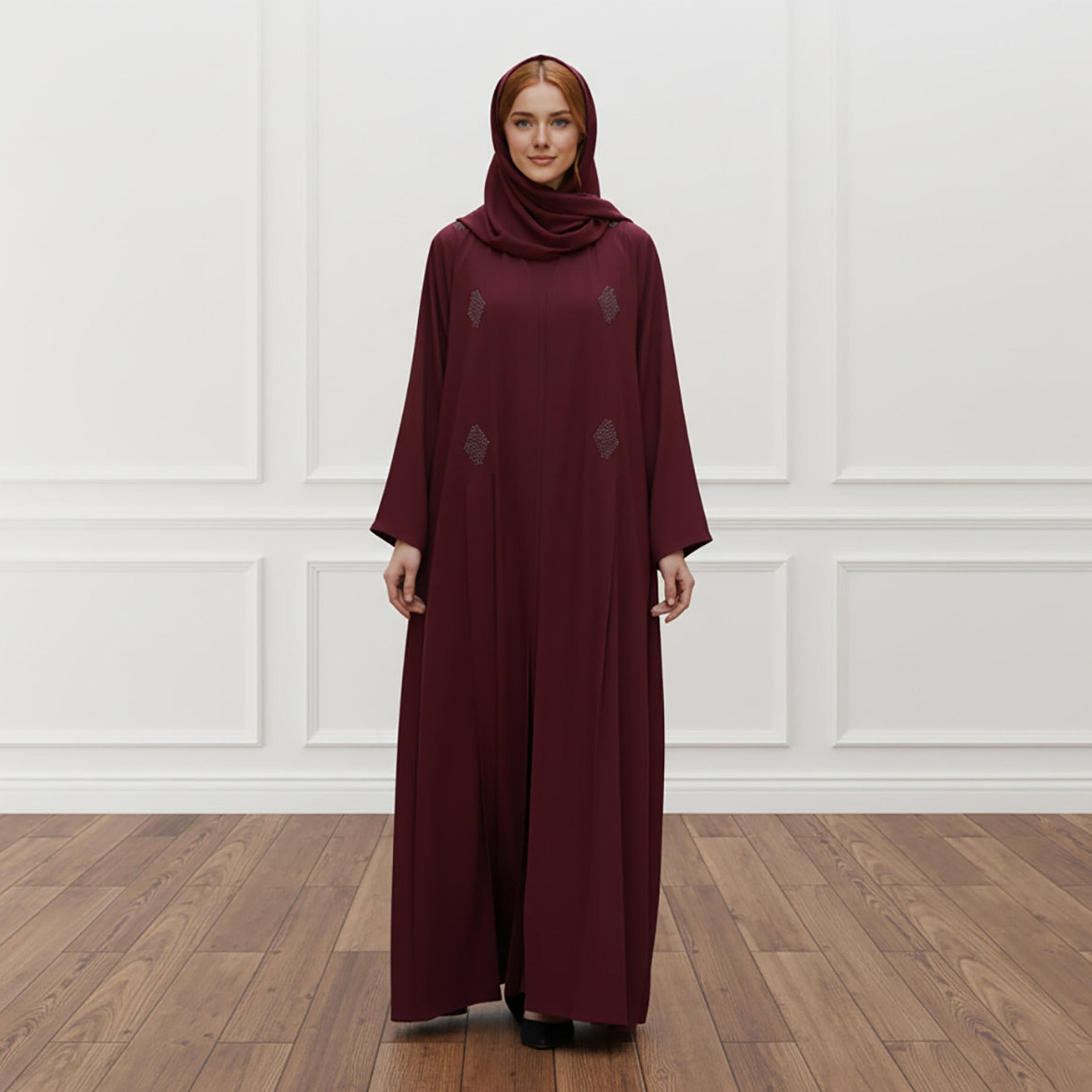 Nukhbaa Embroidered Nida Women's Abaya with Inner Dress & Hijab-women-arabicclothing-abayas-image-3