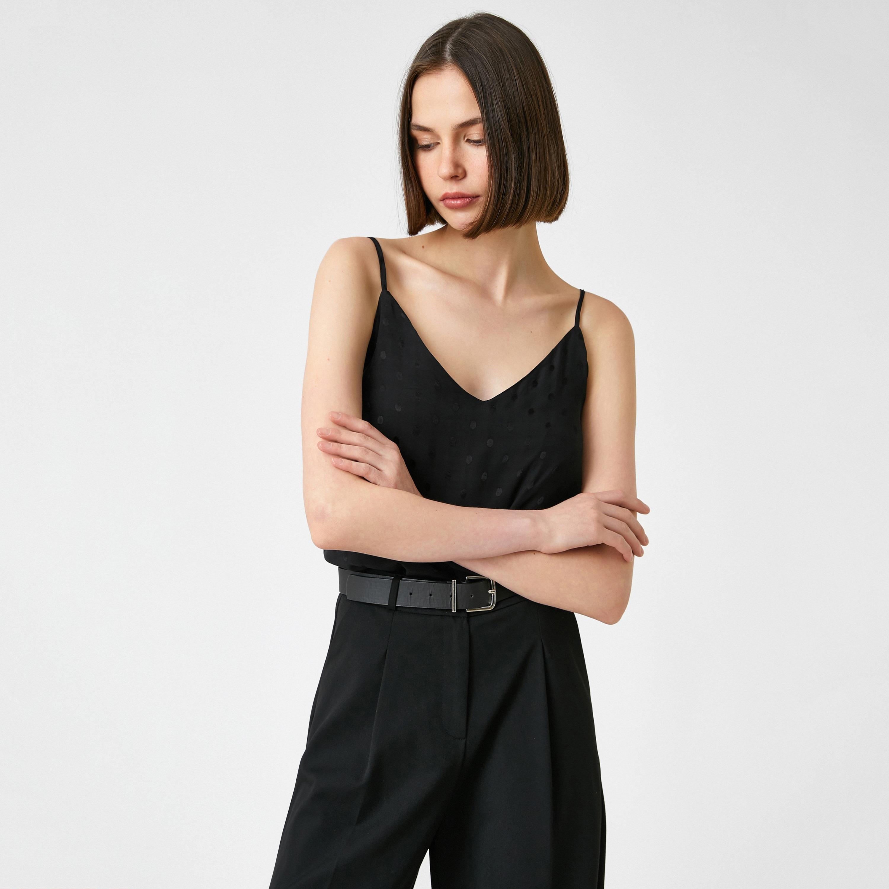 KOTON Regular Fit Polka Dobby Strappy Sleeveless Women's Camisole-women-clothing-lingerie-camisoles-image-1