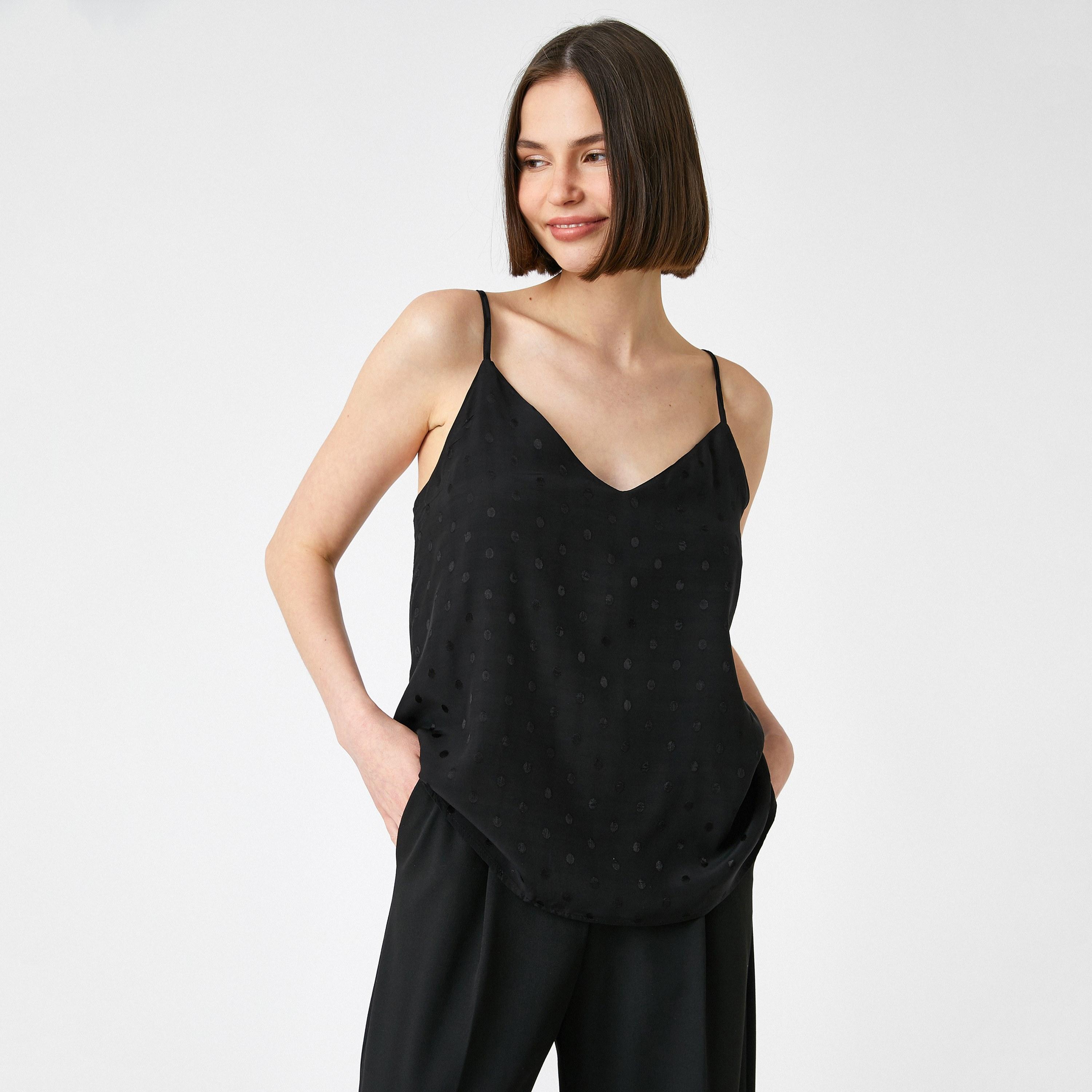 KOTON Regular Fit Polka Dobby Strappy Sleeveless Women's Camisole-women-clothing-lingerie-camisoles-image-4