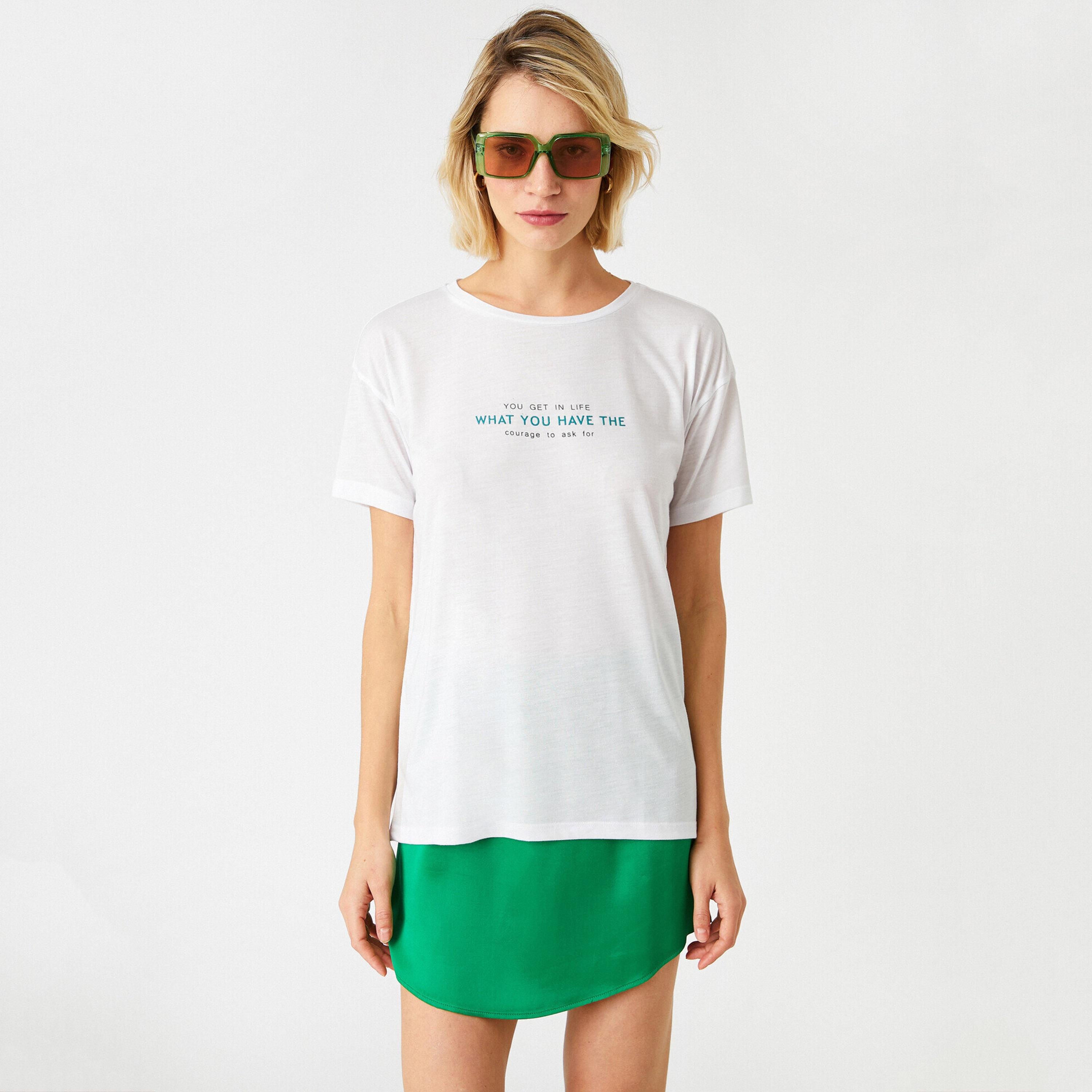 تي شيرت نسائي بطبعة نصية من كوتون - أبيض-women-clothing-tshirts-image-1