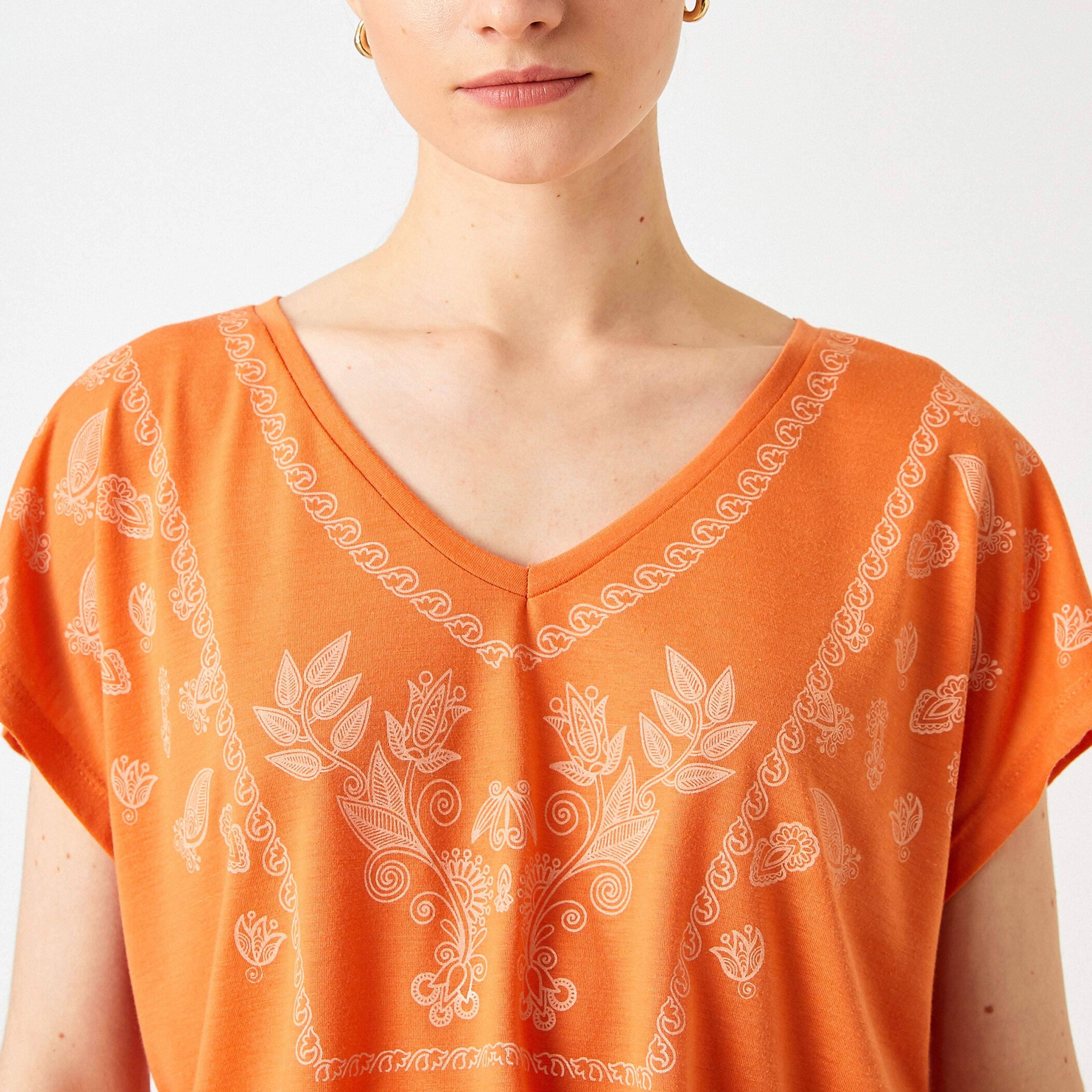 KOTON Orange Leaf Print Women's T-Shirt-women-clothing-tshirts-image-2