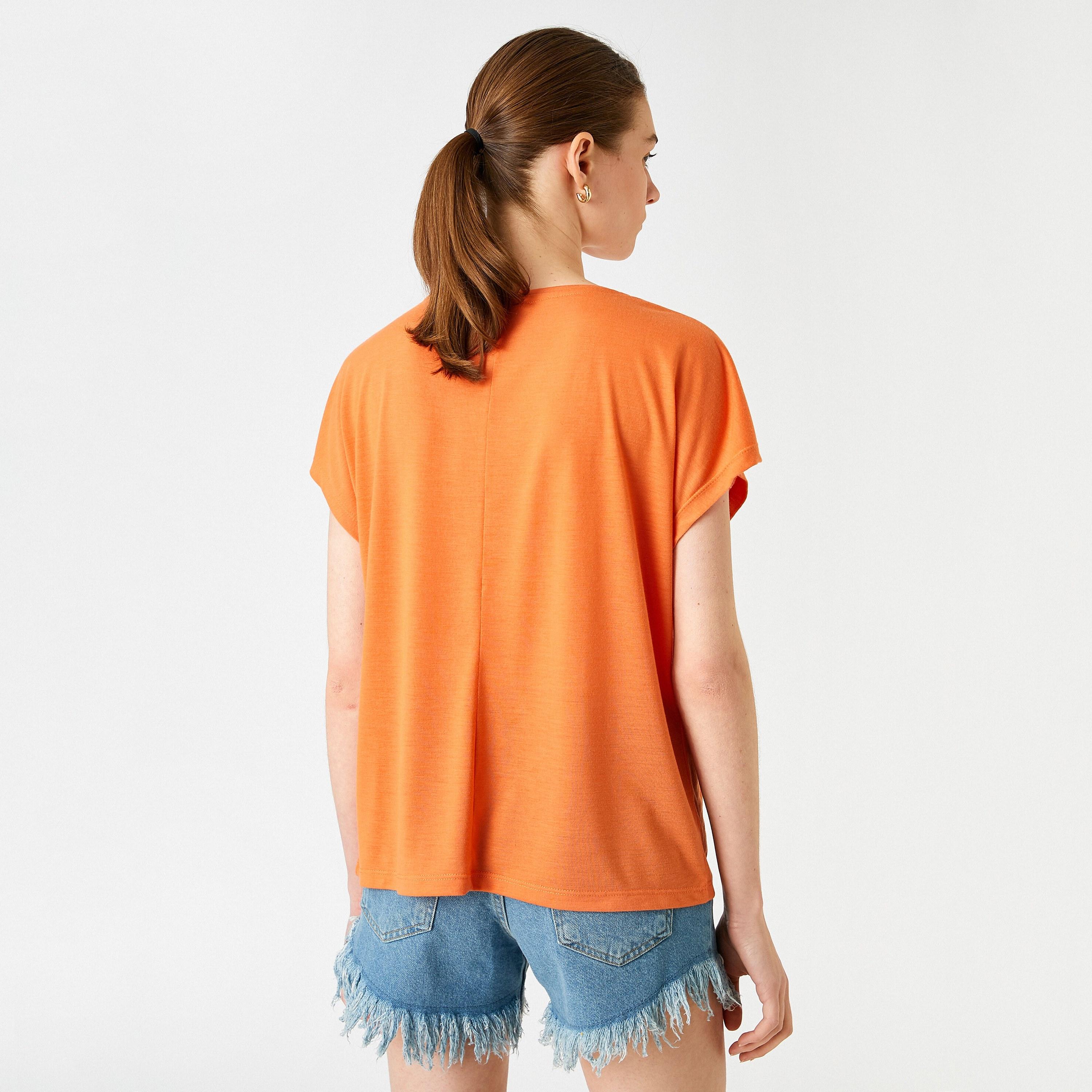 KOTON Orange Leaf Print Women's T-Shirt-women-clothing-tshirts-image-3