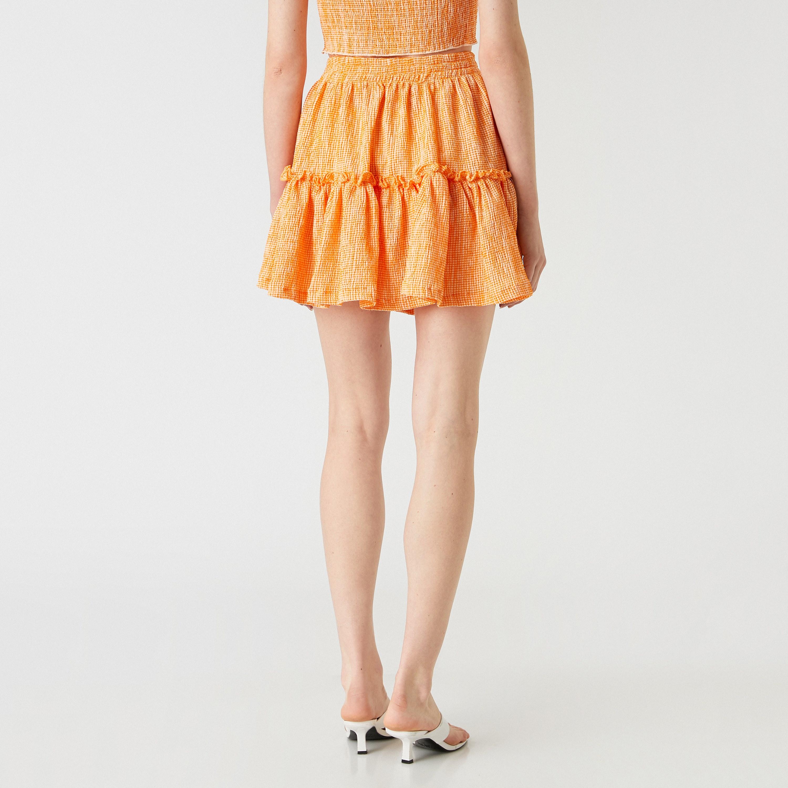 KOTON Orange Checked Tiered Women's Mini Skirt-women-clothing-skirts-image-3