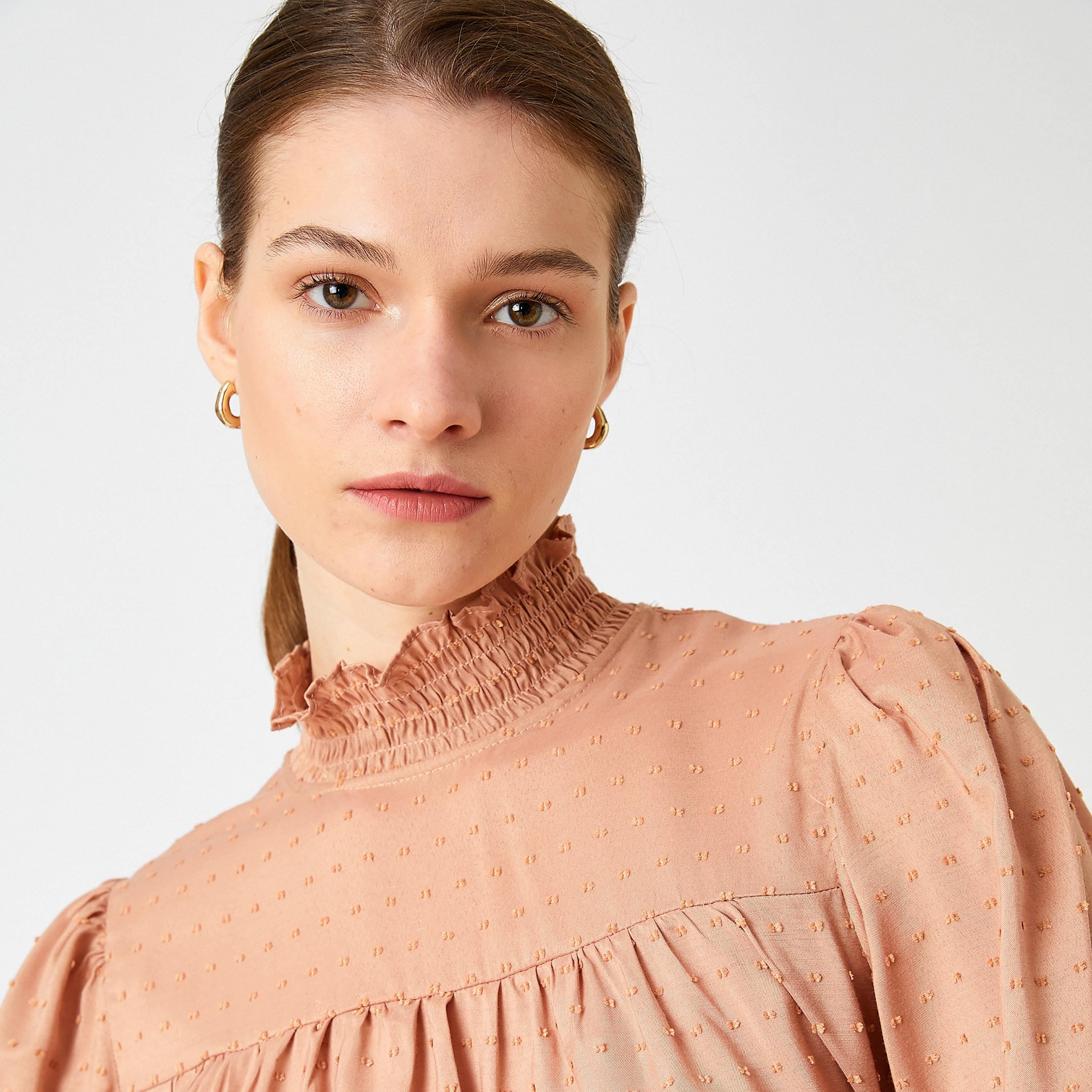 KOTON Dobby Ruffled High Neck Puff Sleeves Women's Top-women-clothing-shirtsandblouses-blouses-image-6