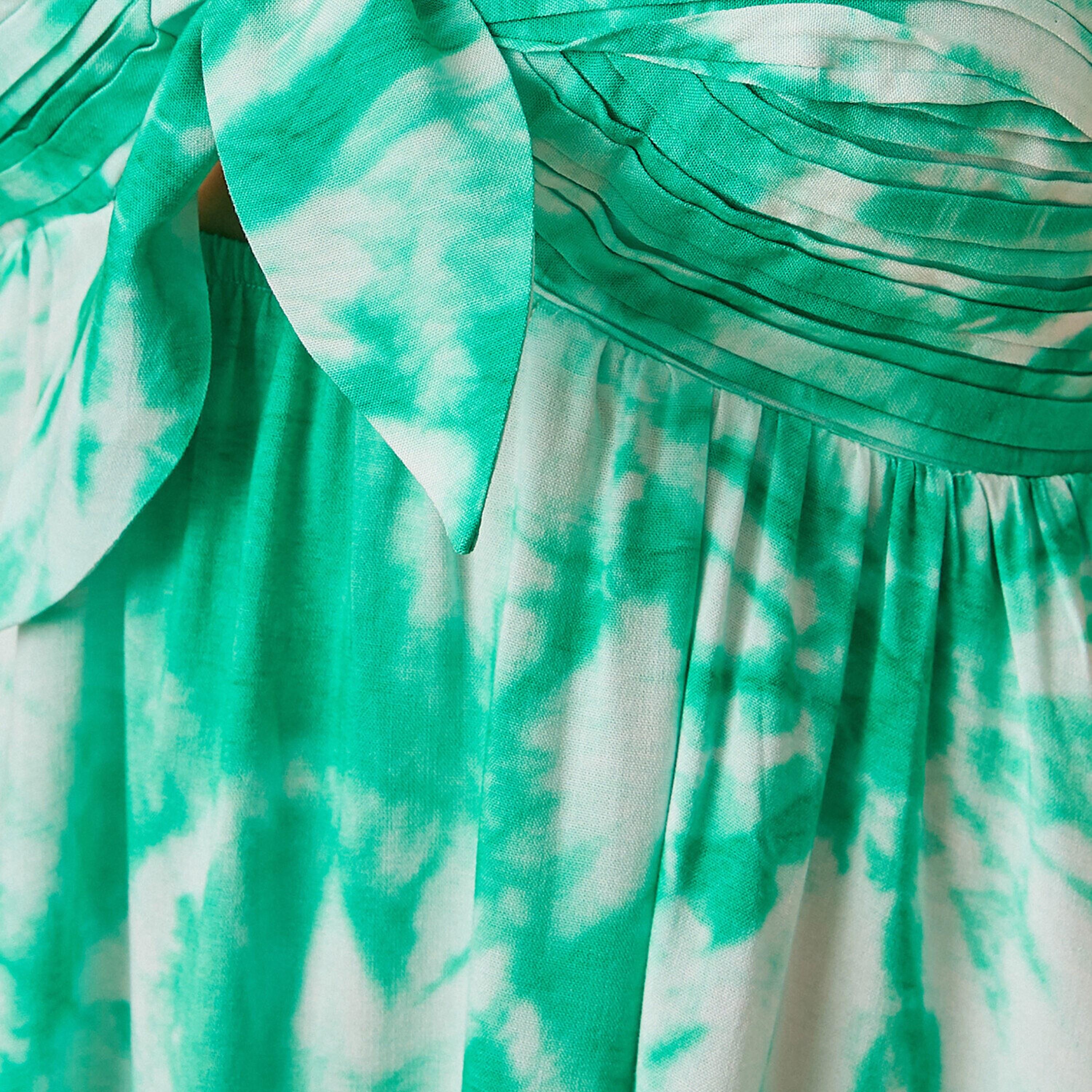 KOTON Green Tie-Dye Sweetheart Neck Fit & Flared Women's Mini Dress-women-clothing-dresses-image-6