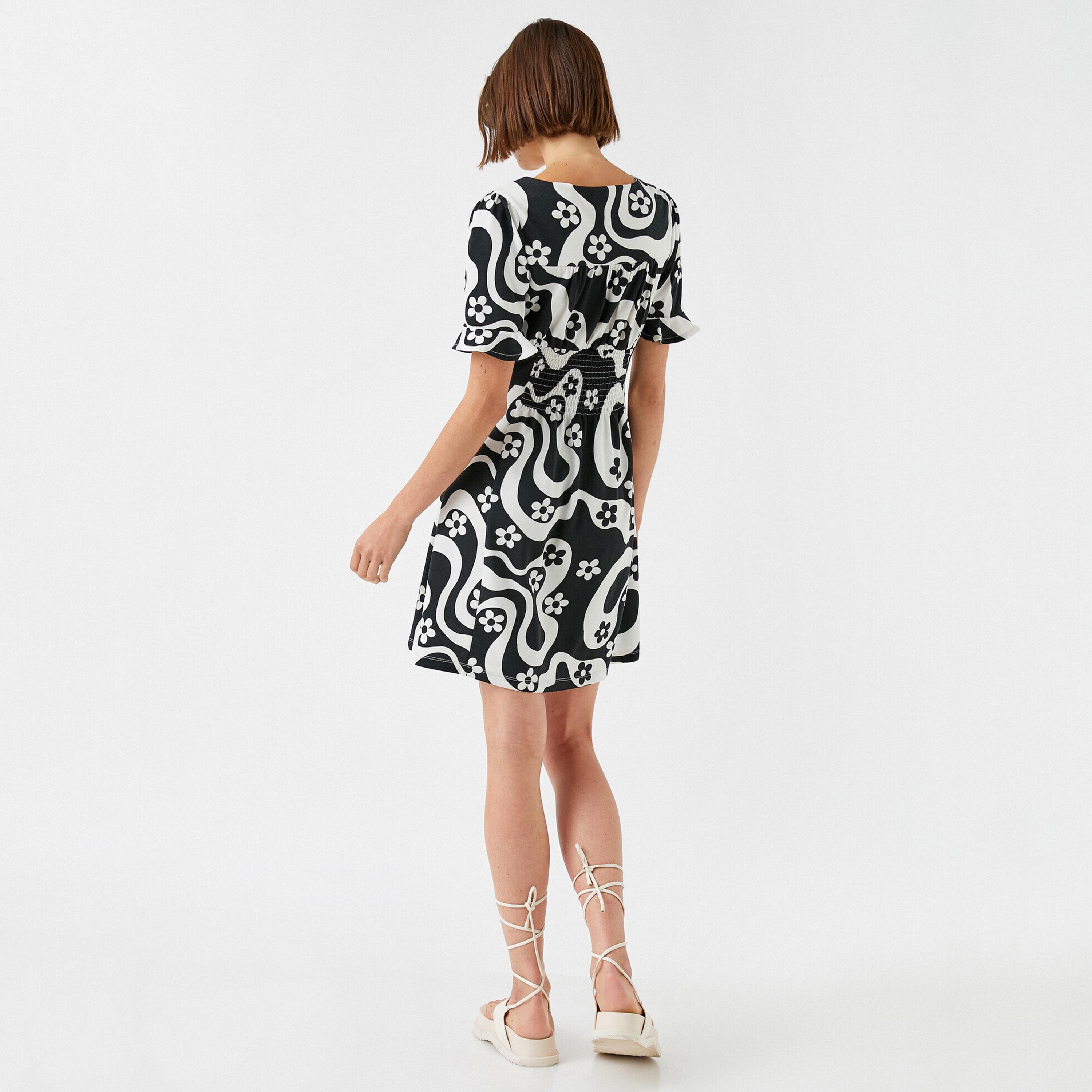 KOTON Black Floral Abstract Women's Mini Dress-women-clothing-dresses-image-3