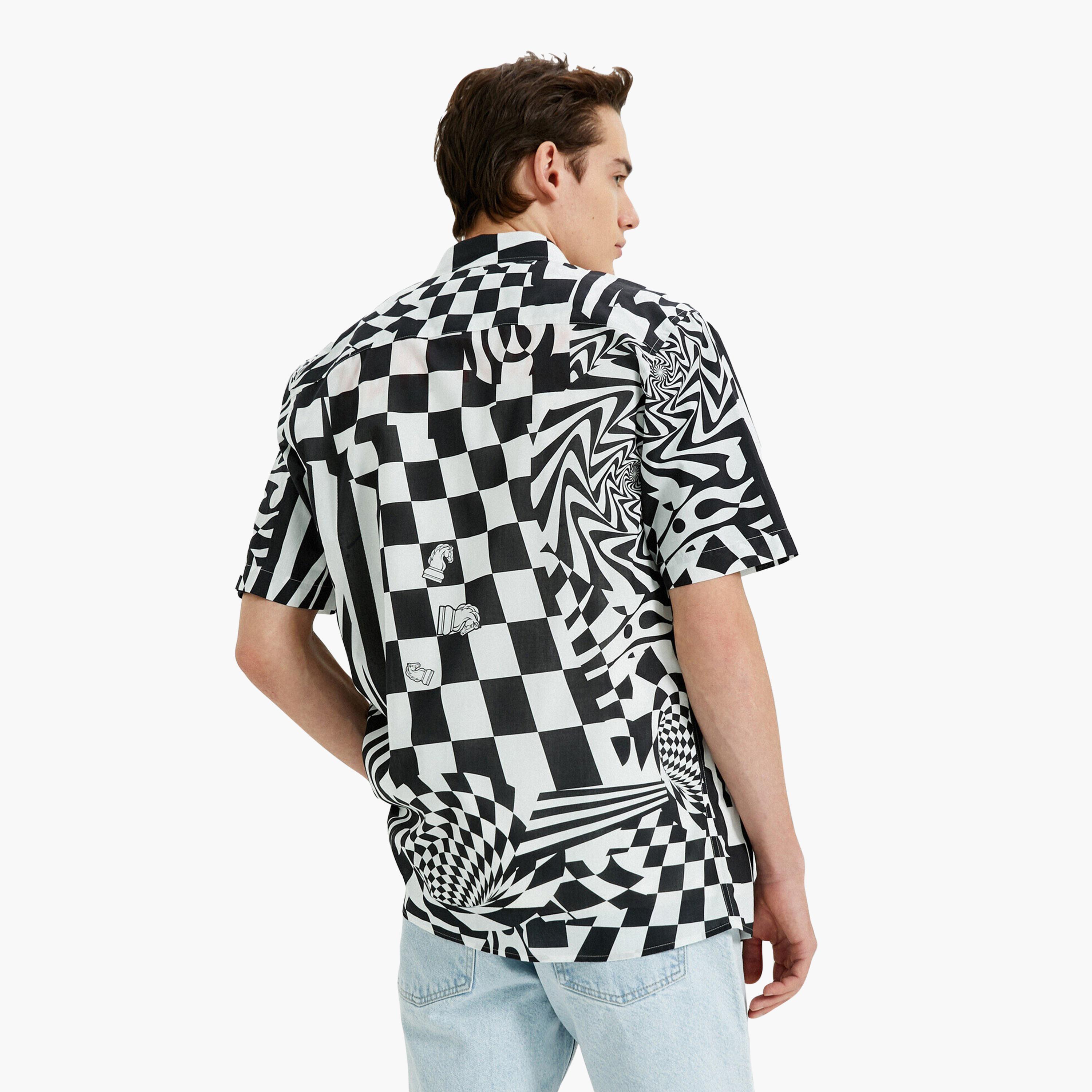 KOTON Regular Fit Chess Print Collared Short Sleeves Men's Shirt-men-clothing-shirts-image-3