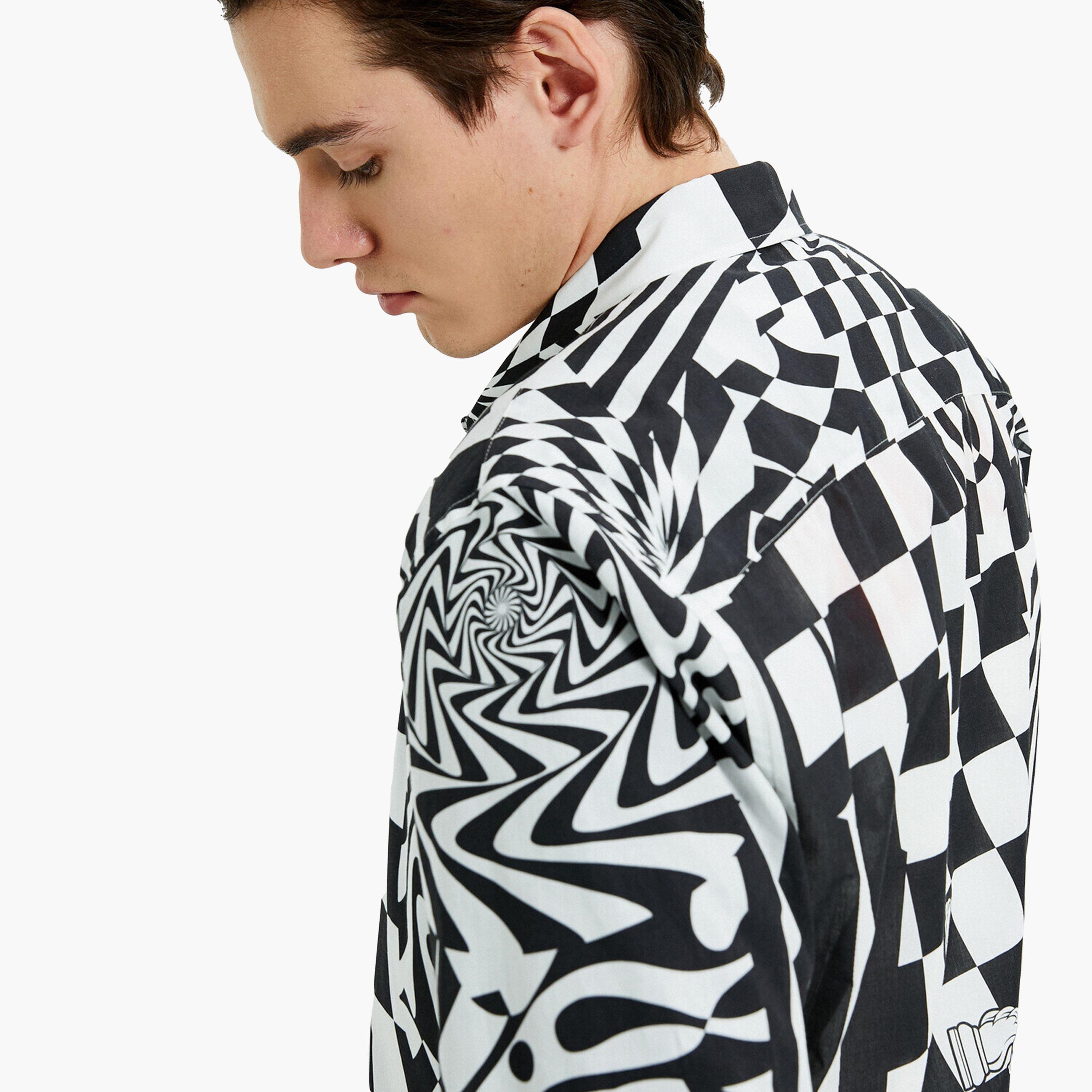 KOTON Regular Fit Chess Print Collared Short Sleeves Men's Shirt-men-clothing-shirts-image-4