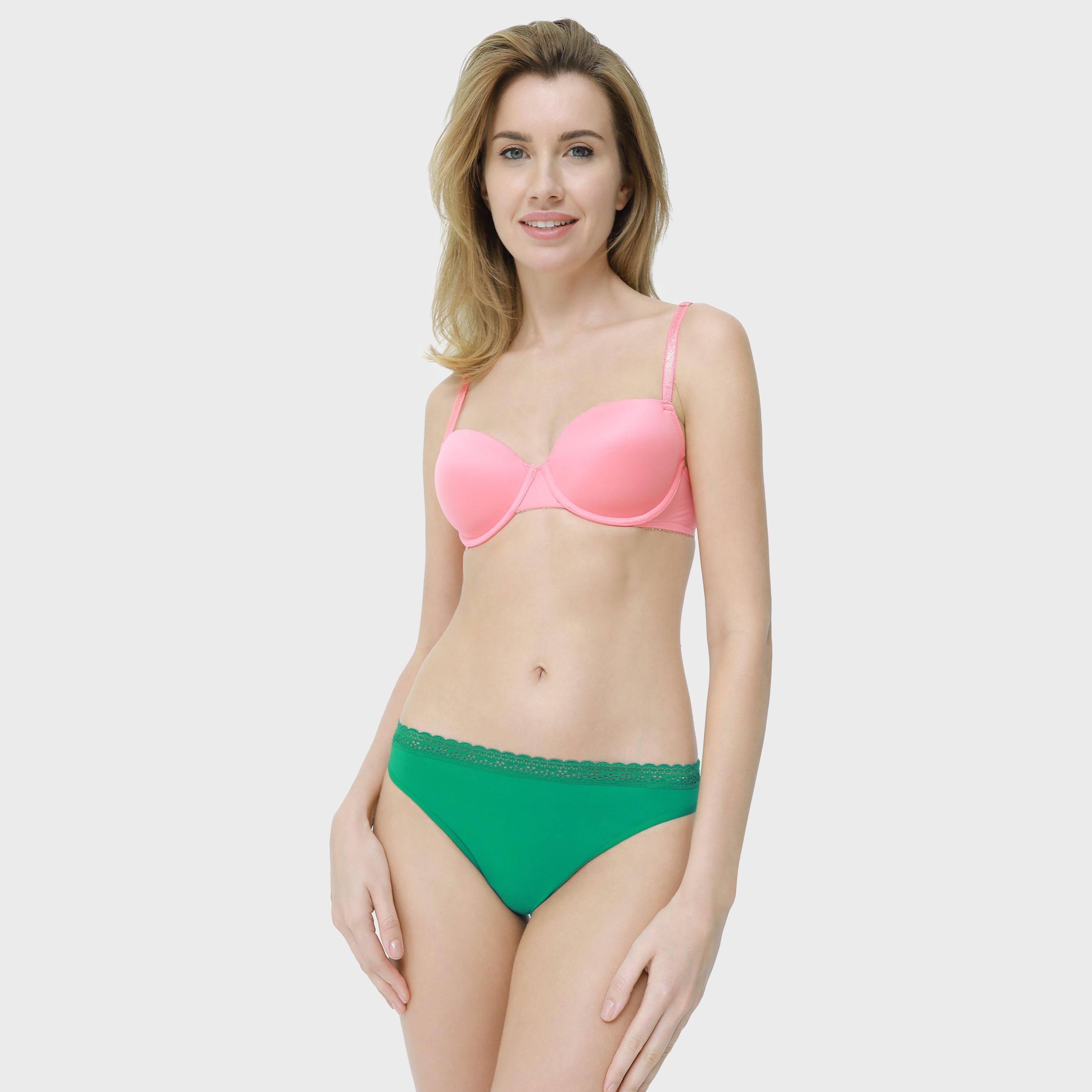La Senza Medium Coverage Lace Trim Green Women's Bikini Briefs-women-clothing-lingerie-panties-image-2