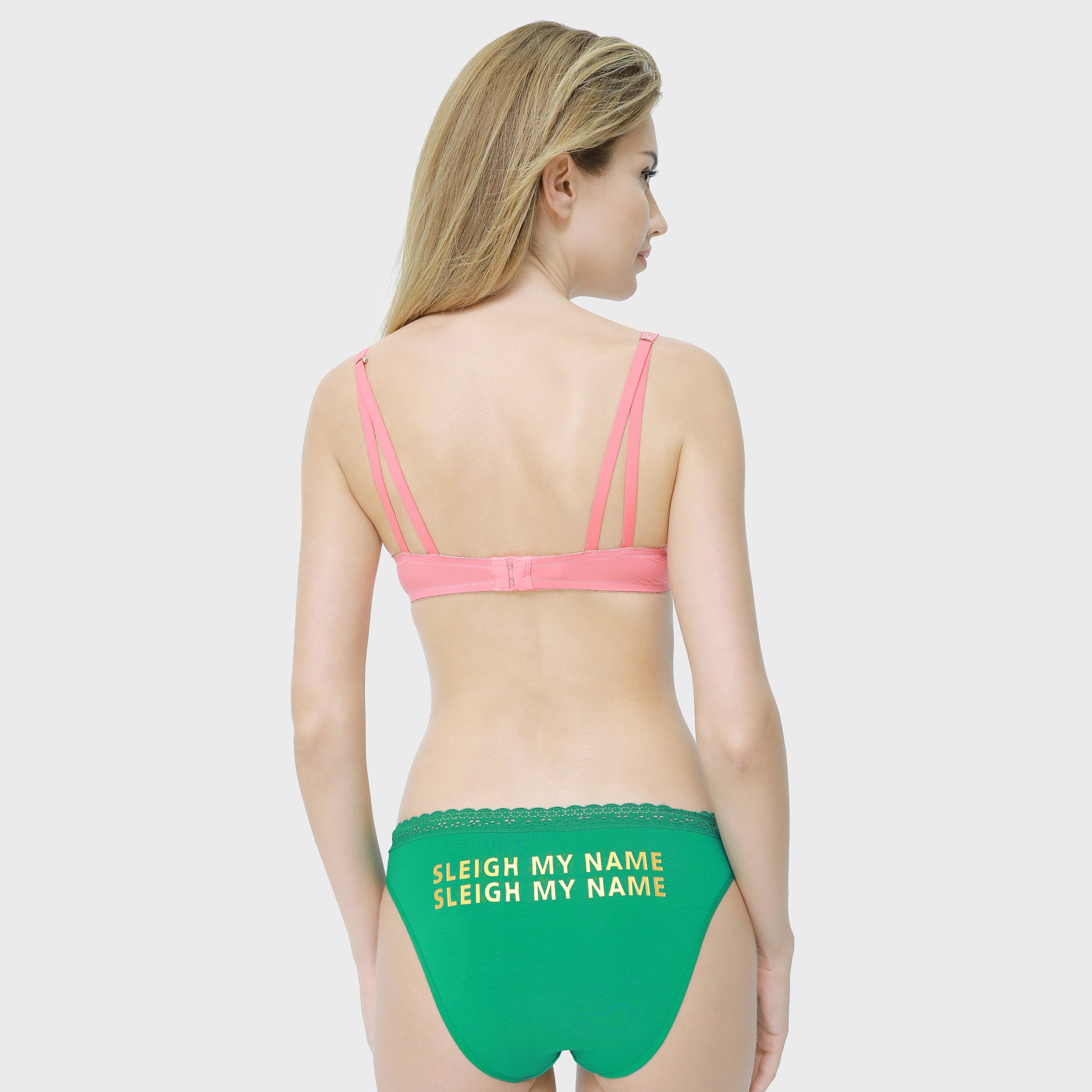 La Senza Medium Coverage Lace Trim Green Women's Bikini Briefs-women-clothing-lingerie-panties-image-3