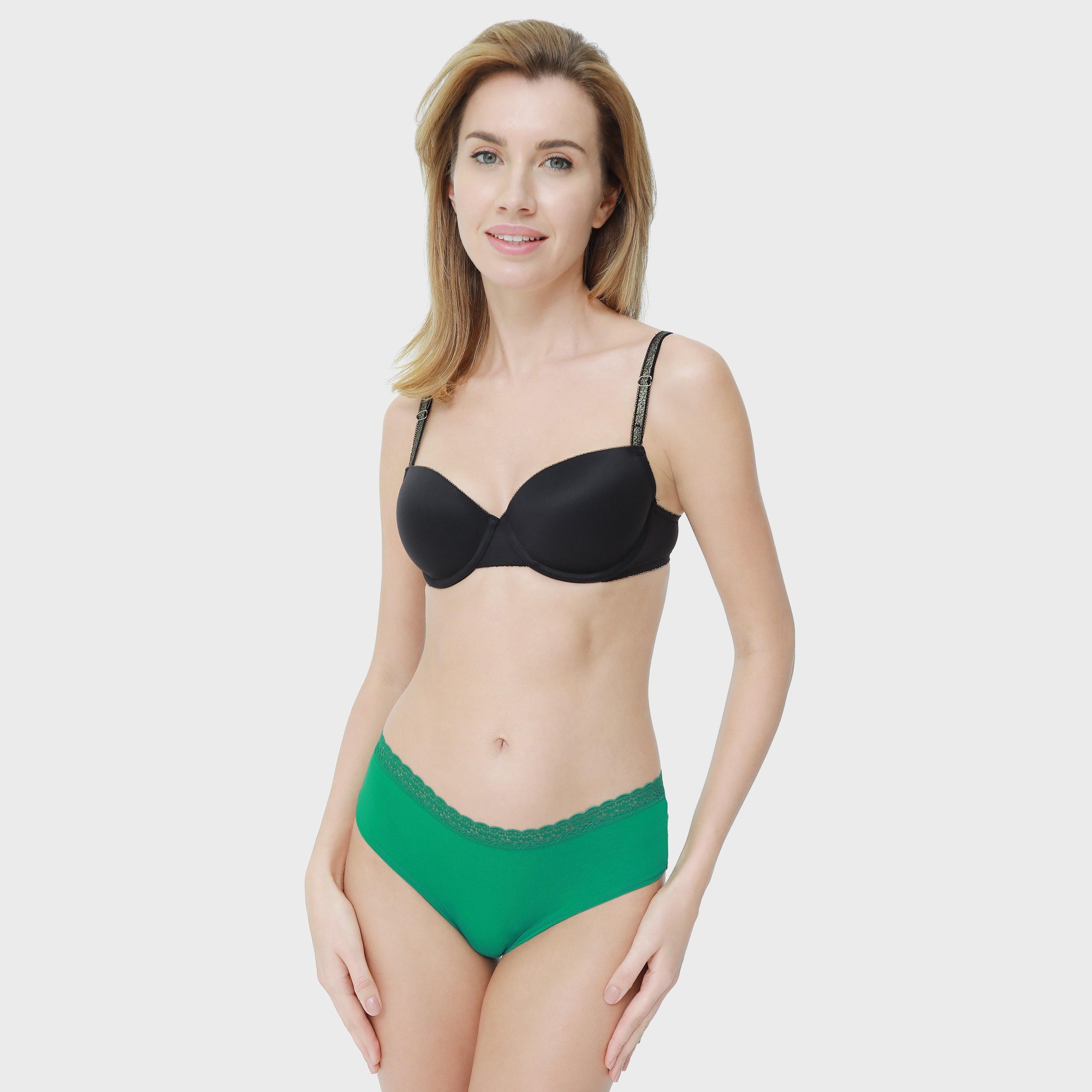 La Senza Medium Coverage Lace Trim Green Women's Bikini Briefs-women-clothing-lingerie-panties-image-2