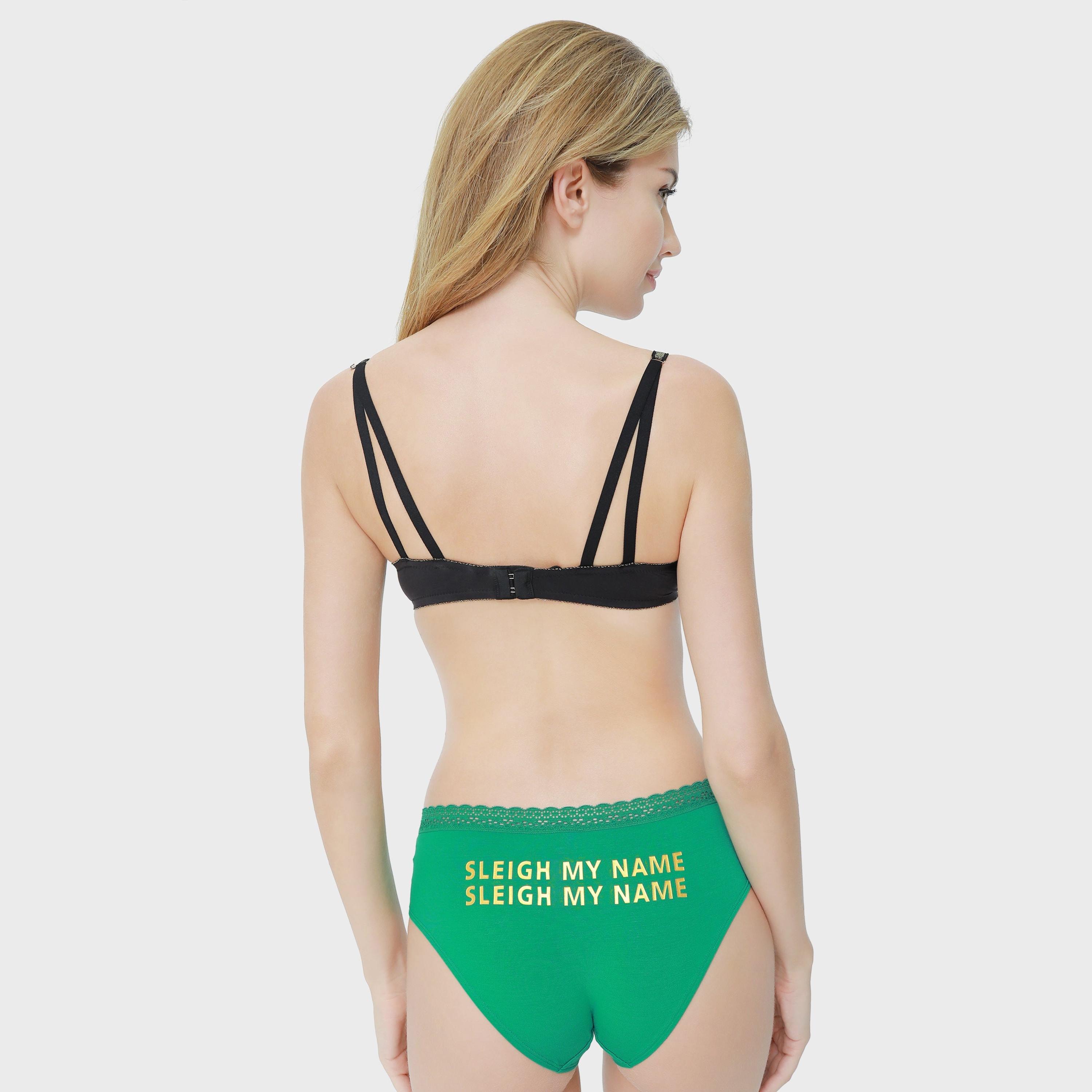 La Senza Medium Coverage Lace Trim Green Women's Bikini Briefs-women-clothing-lingerie-panties-image-3