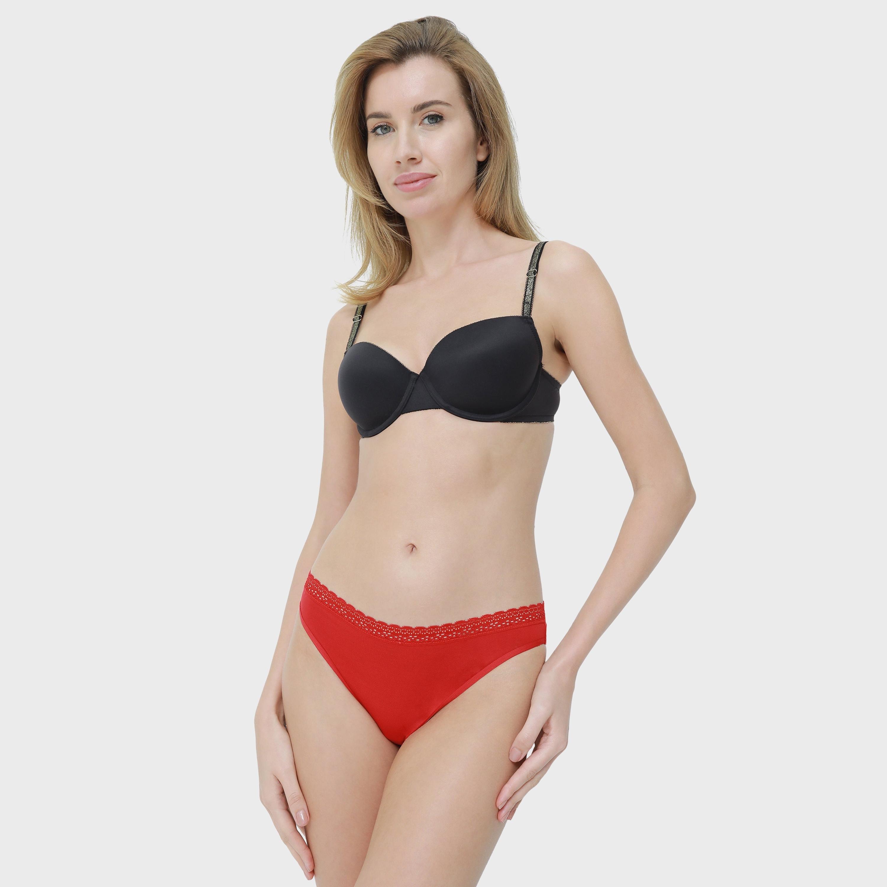 La Senza Medium Coverage Lace Trim Red Women's Bikini Briefs-women-clothing-lingerie-panties-image-2
