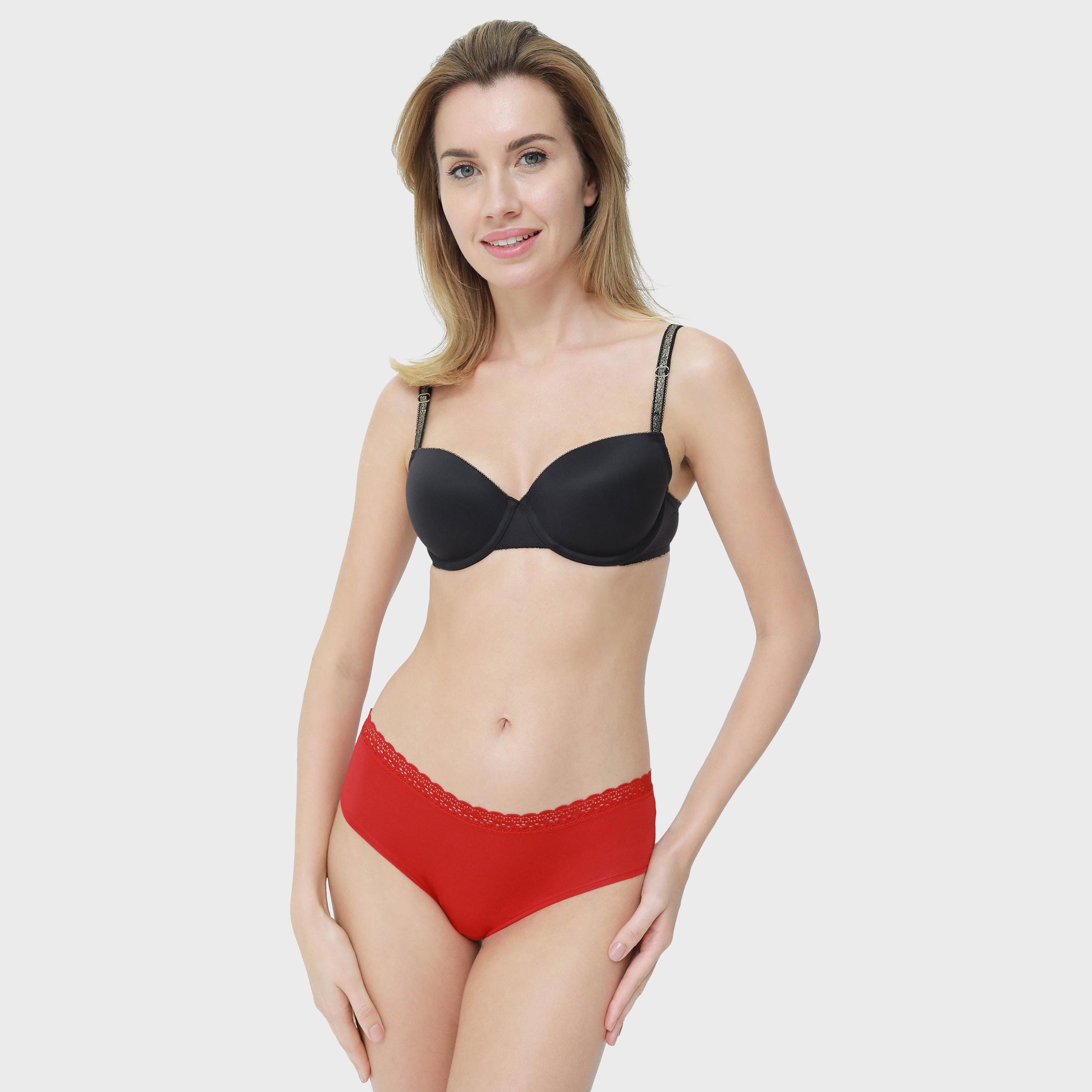 La Senza Medium Coverage Lace Trim Red Women's Bikini Briefs-women-clothing-lingerie-panties-image-2
