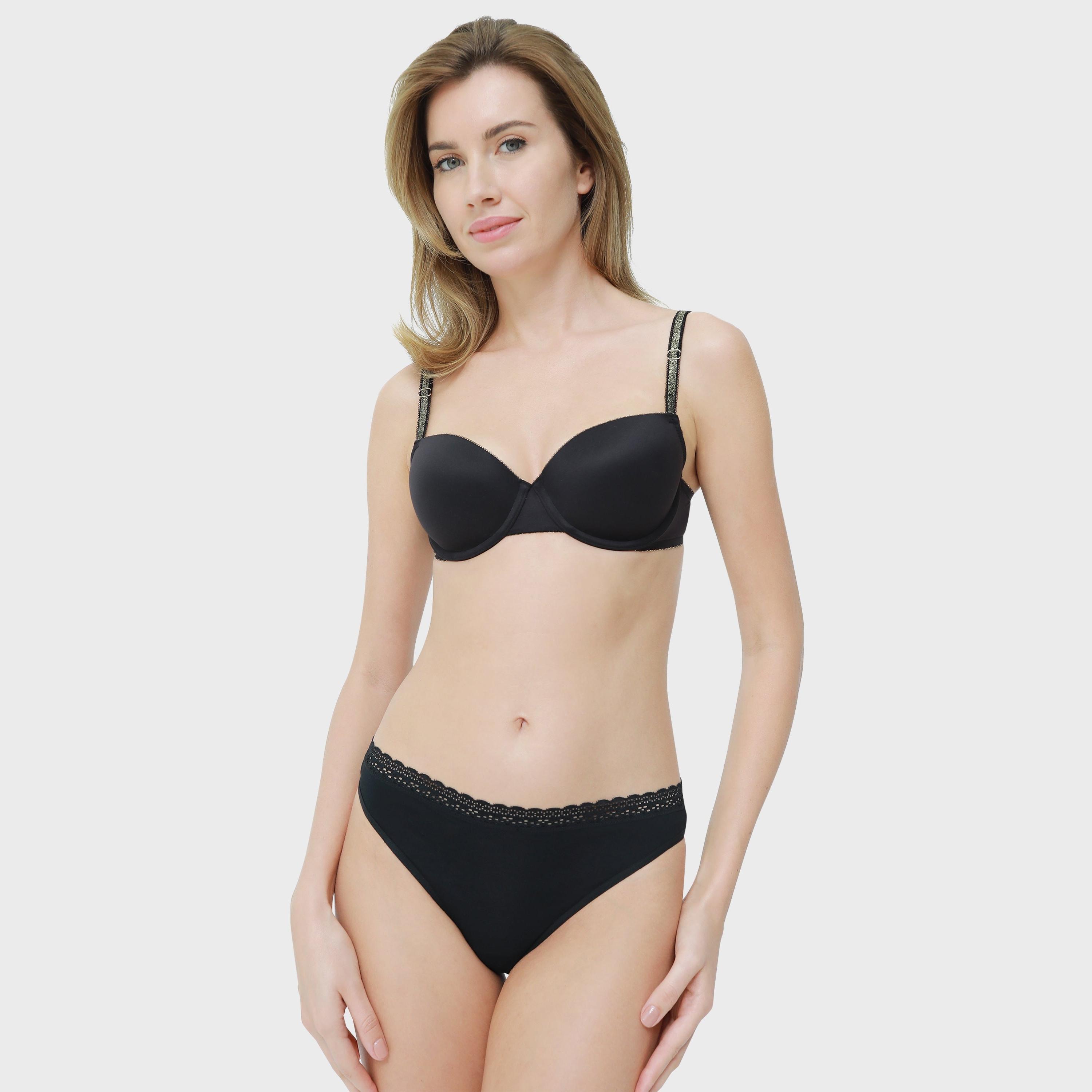 La Senza Medium Coverage Lace Trim Black Women's Bikini Briefs-women-clothing-lingerie-panties-image-2