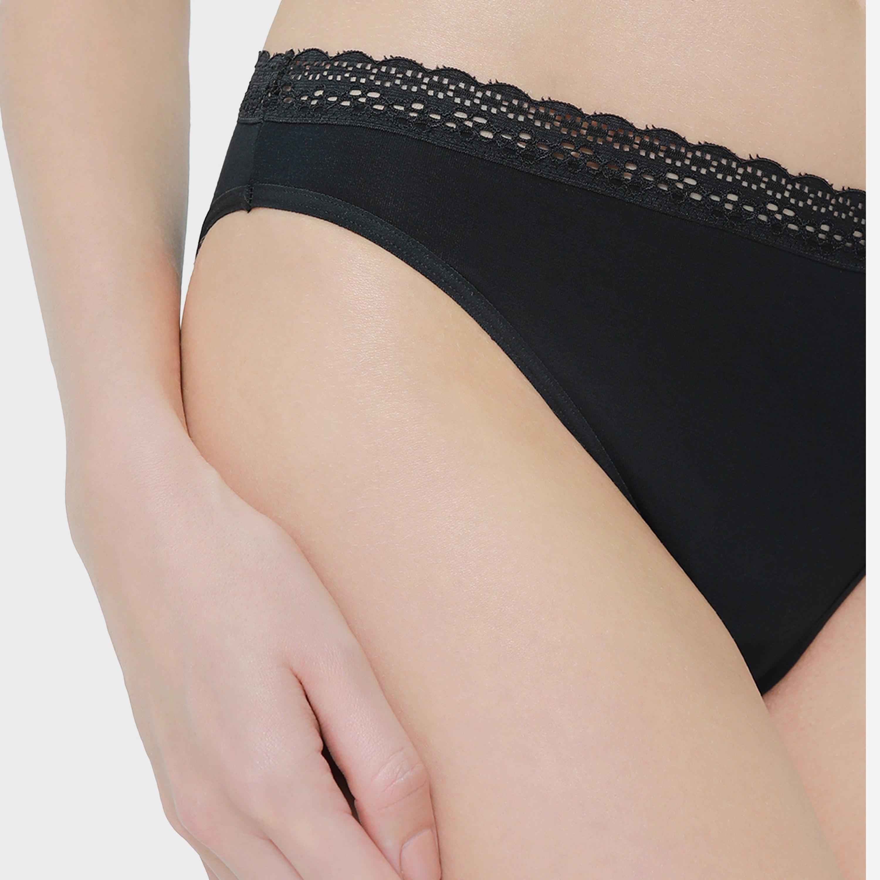 La Senza Medium Coverage Lace Trim Black Women's Bikini Briefs-women-clothing-lingerie-panties-image-5