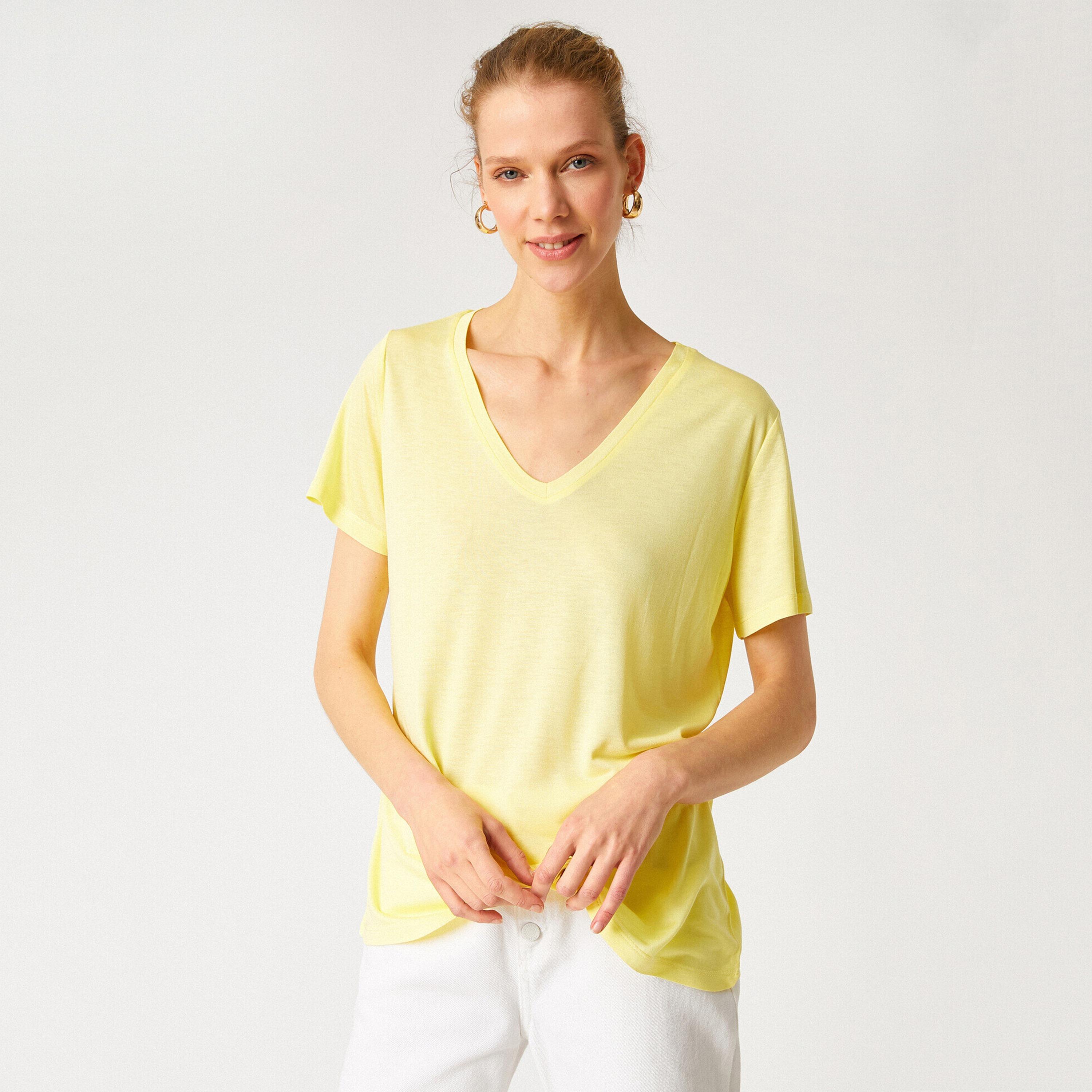 KOTON Yellow Women's T-Shirt-women-clothing-tshirts-image-1