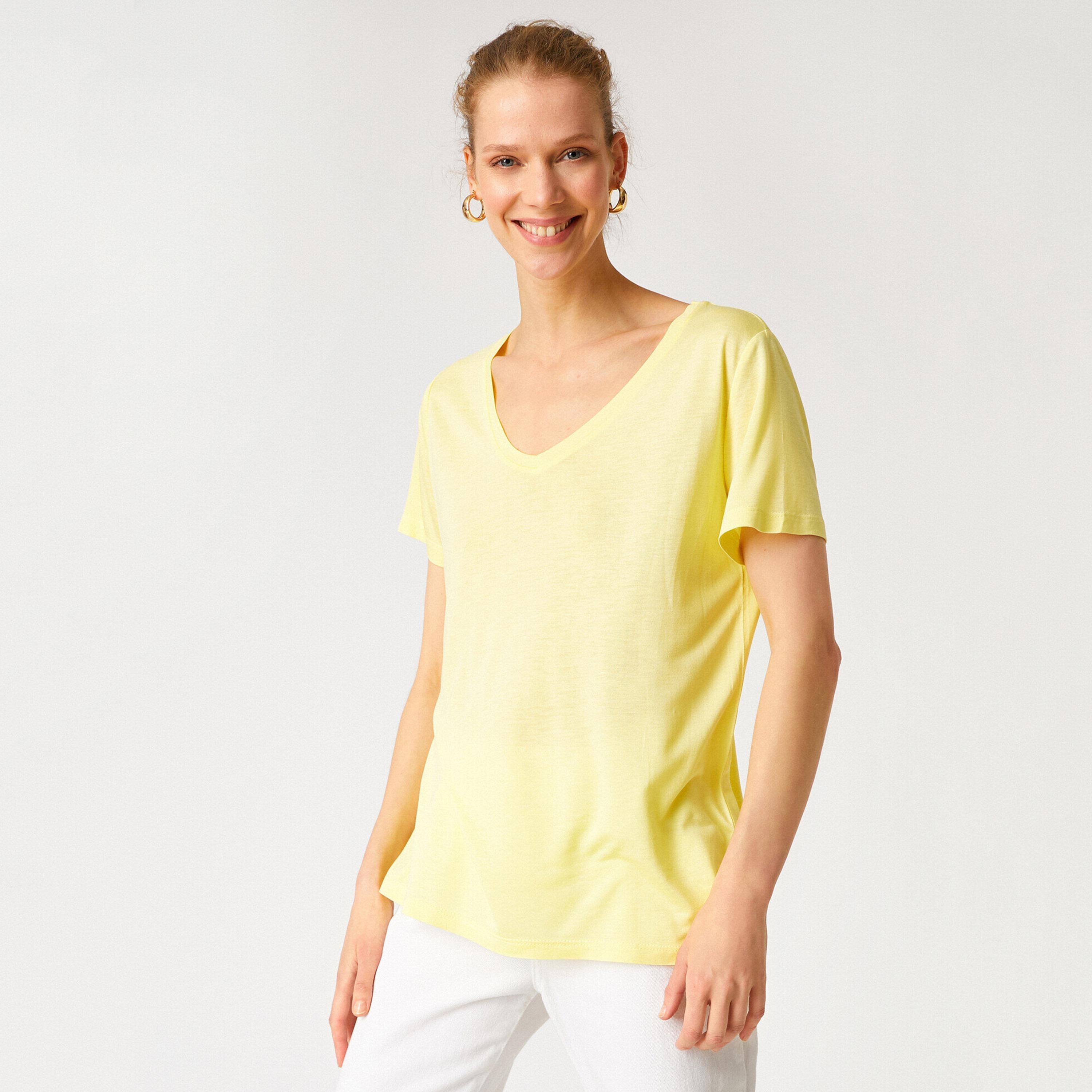 KOTON Yellow Women's T-Shirt-women-clothing-tshirts-image-2