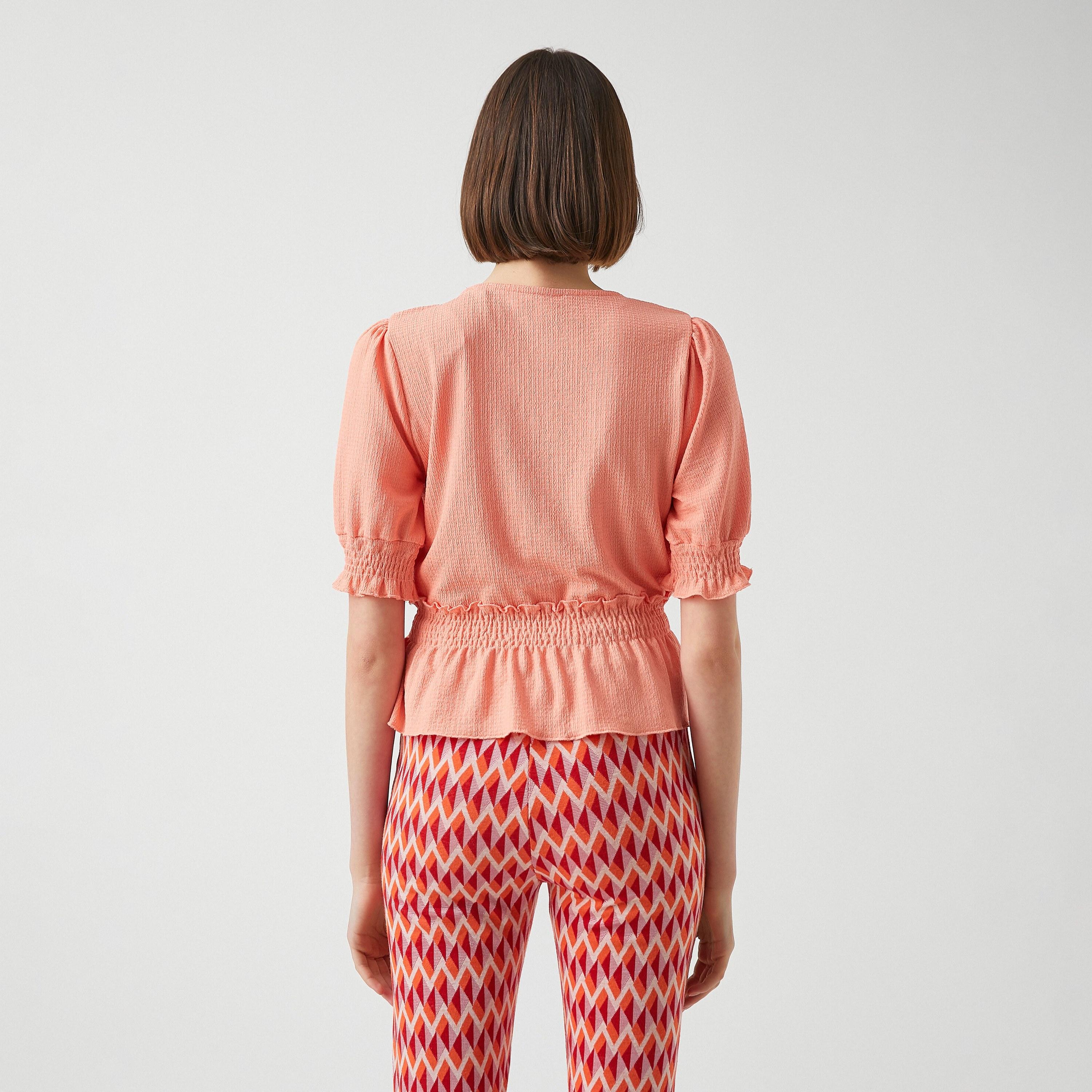 KOTON Peach Crinkled Puff Sleeves Women's Peplum Top-women-clothing-shirtsandblouses-blouses-image-3