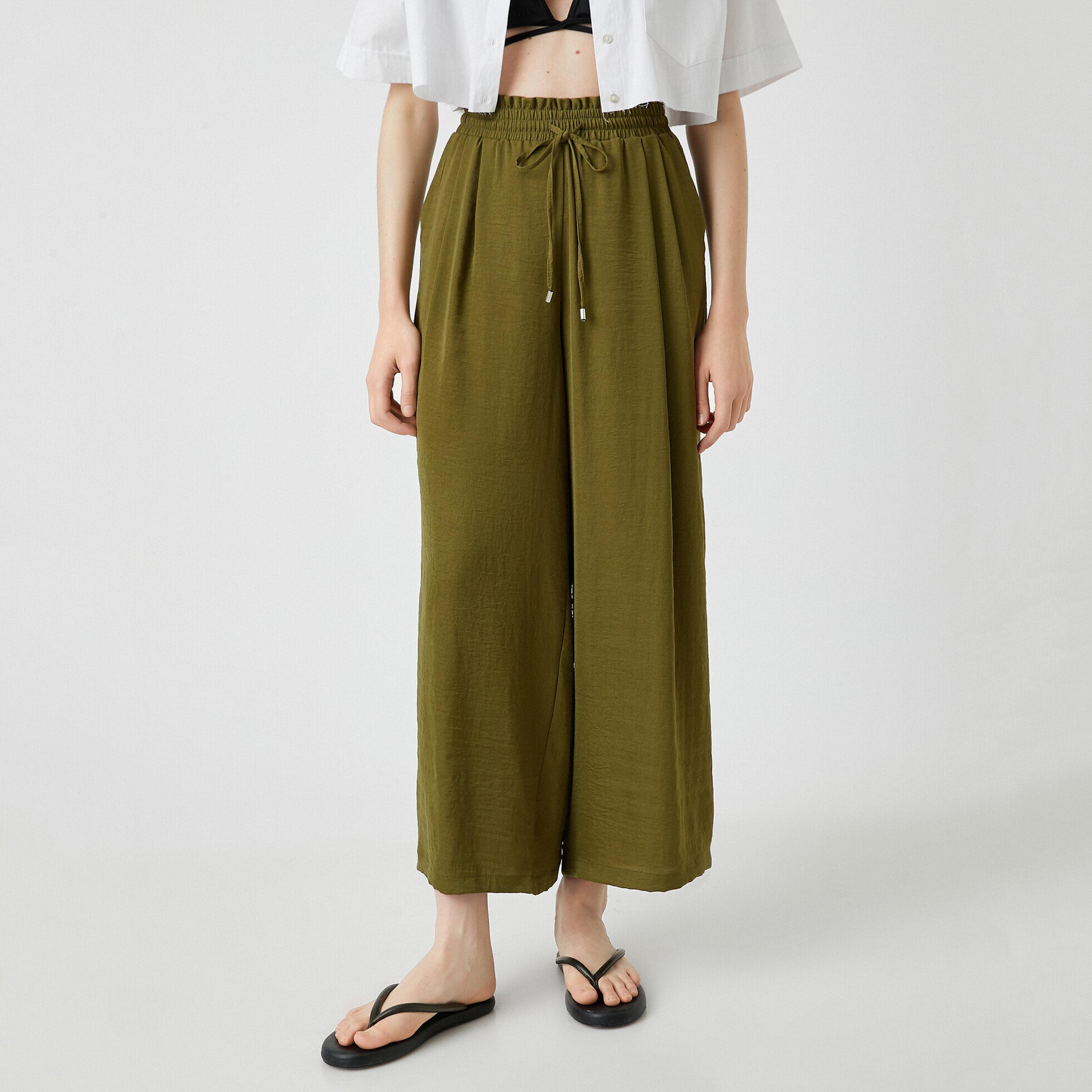 KOTON Purple Drawstring Waist Wide Leg Women's Pants-women-clothing-bottoms-trousers-image-1