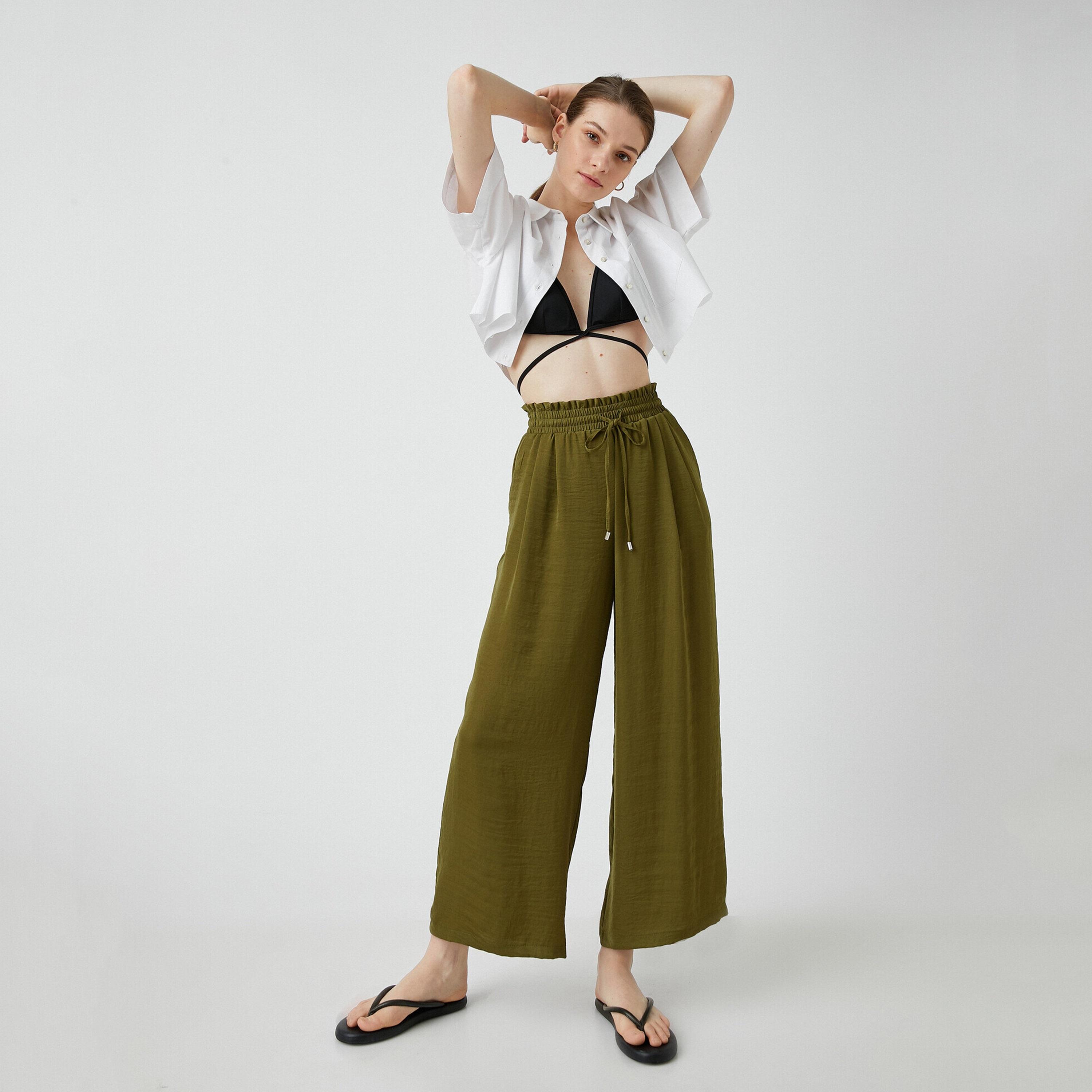KOTON Purple Drawstring Waist Wide Leg Women's Pants-women-clothing-bottoms-trousers-image-2