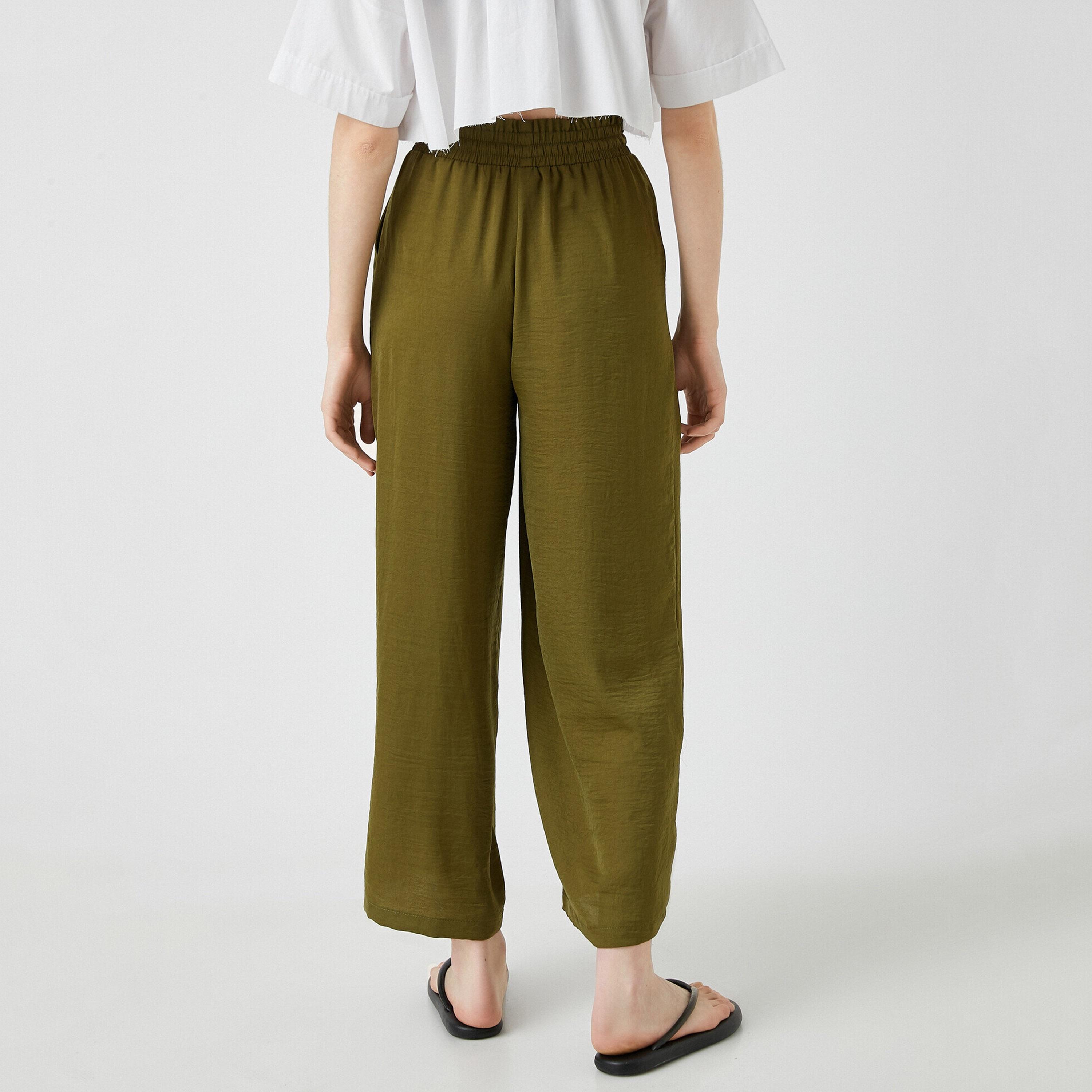 KOTON Purple Drawstring Waist Wide Leg Women's Pants-women-clothing-bottoms-trousers-image-3